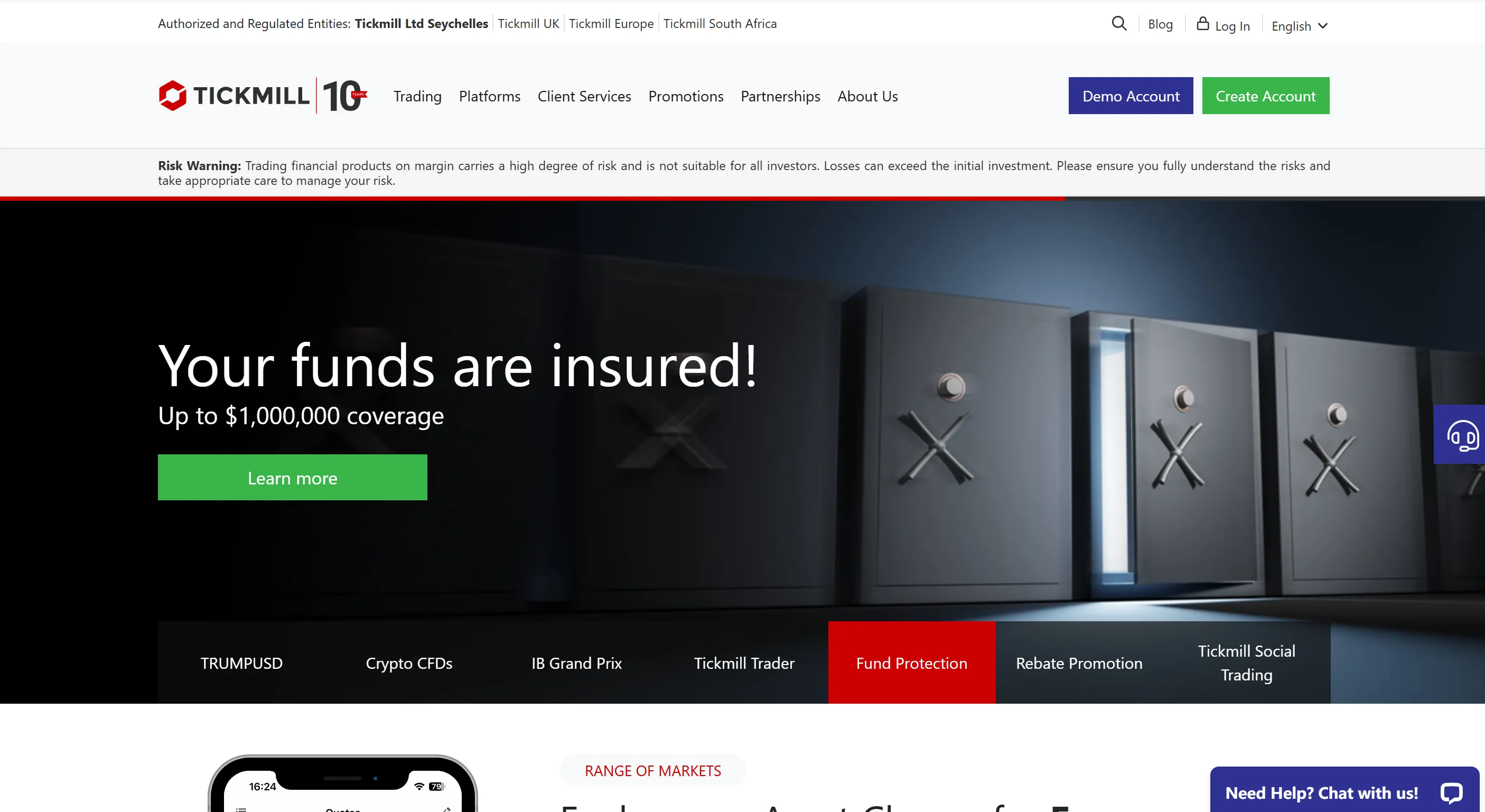 Tickmill's homepage