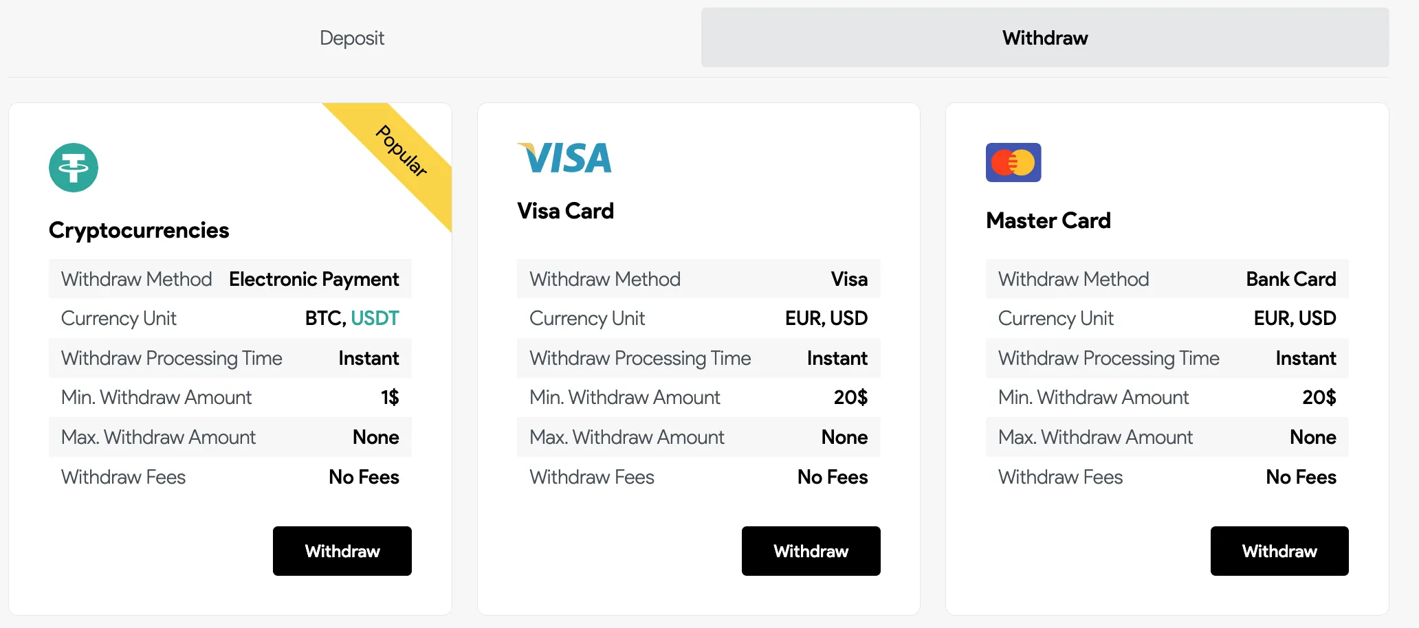 Deposit and Withdrawal