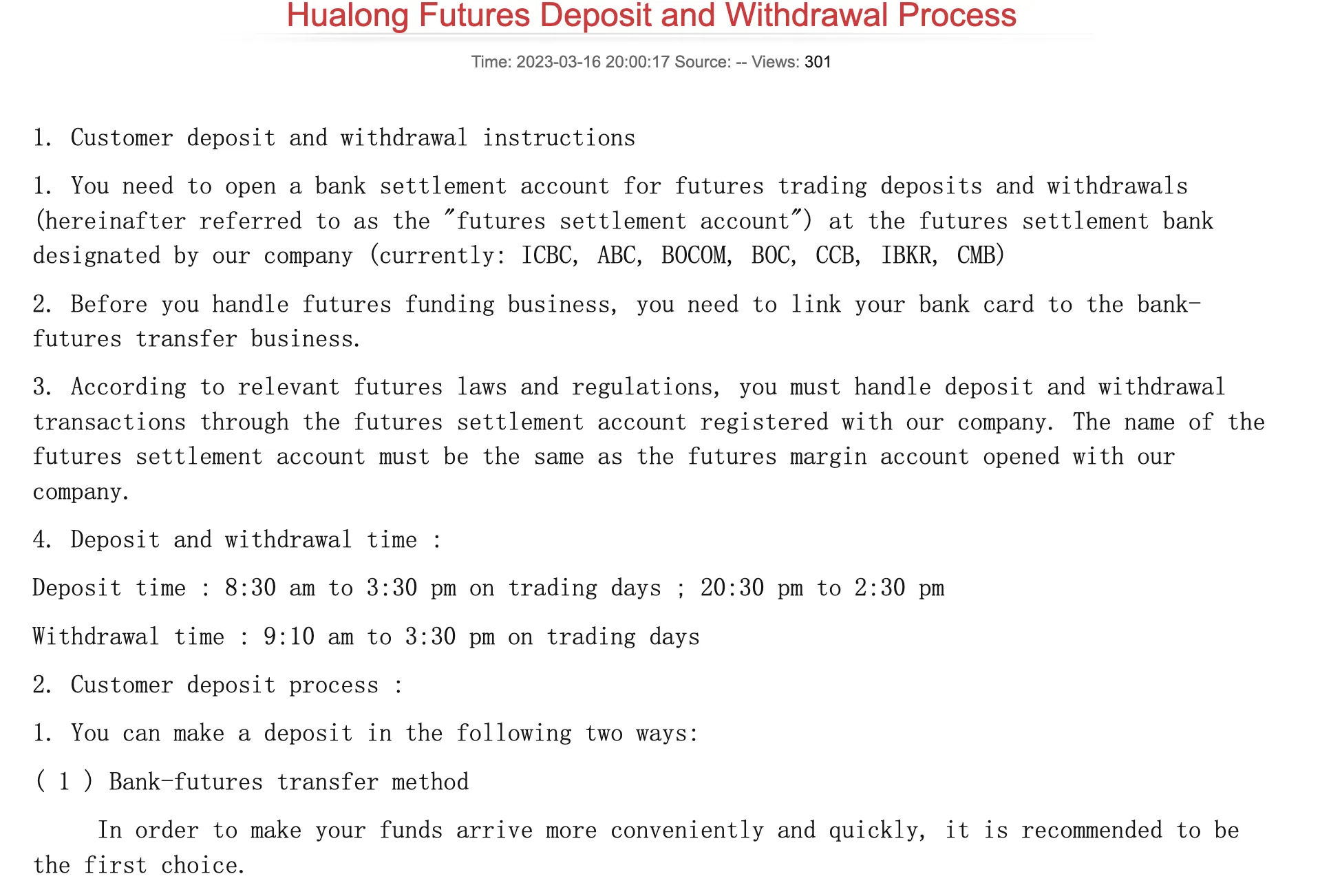 Deposit and Withdrawal Deposit and Withdrawal