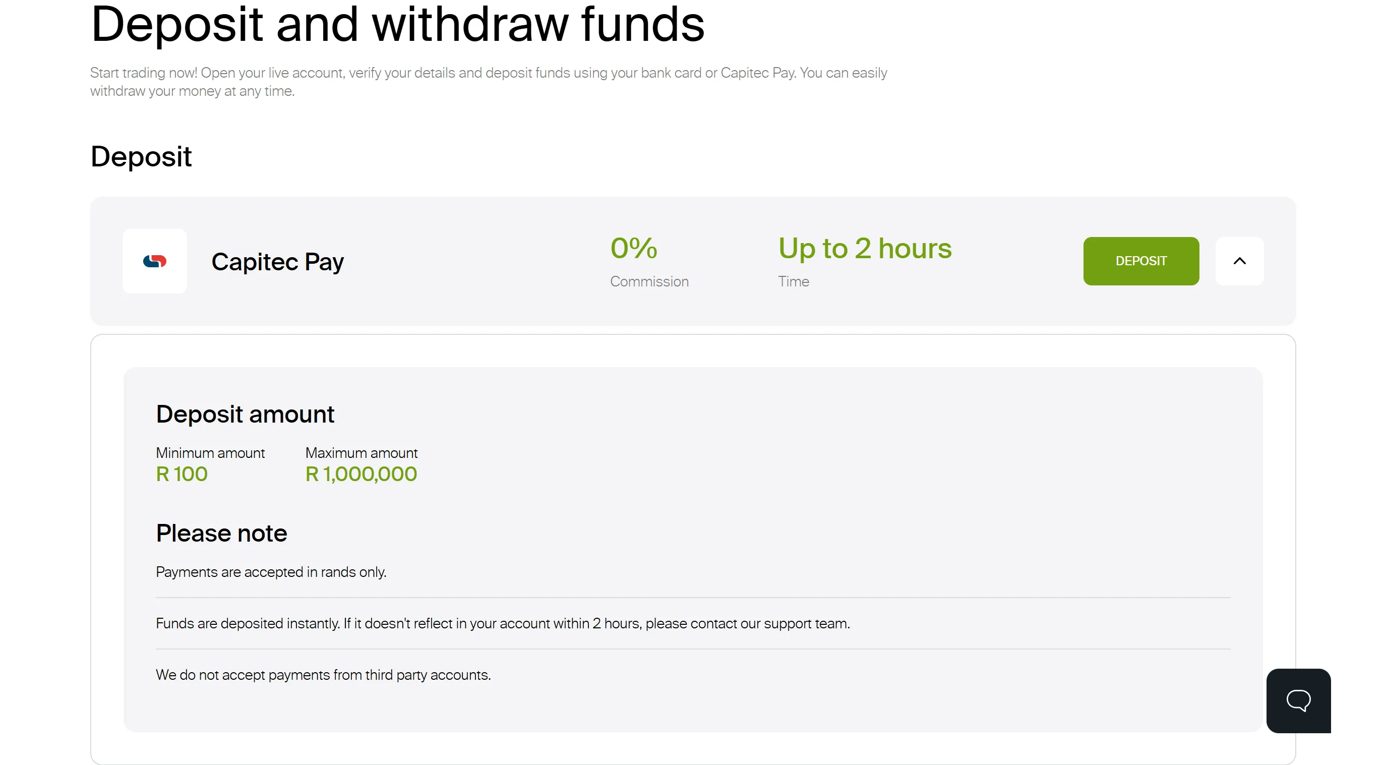minimum deposit