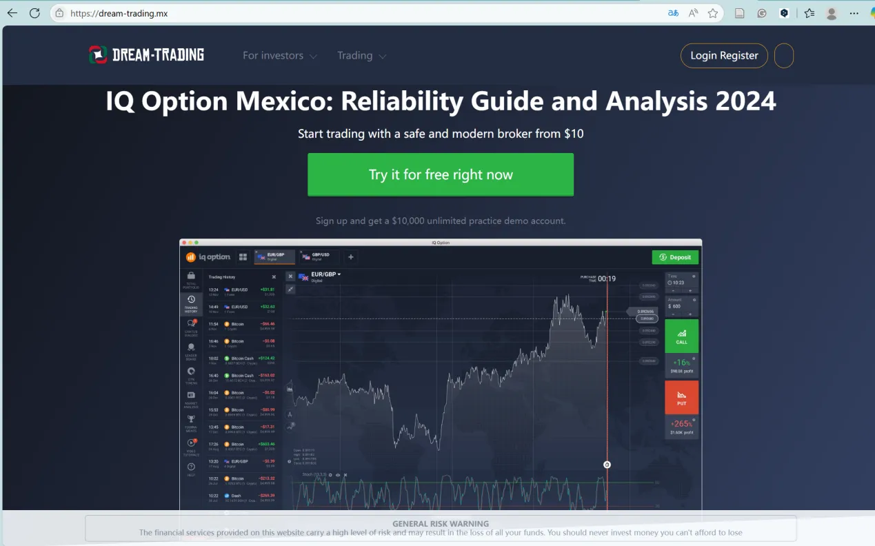 IQ Option's homepage