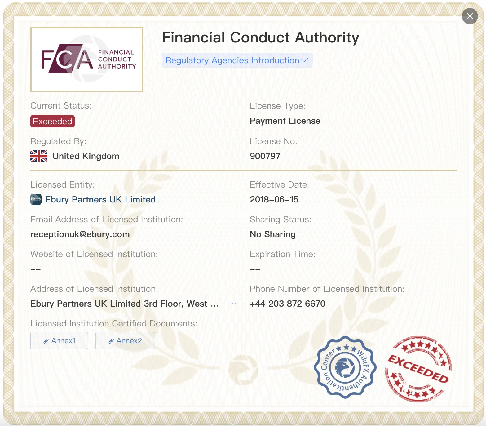 Exceeded FCA license