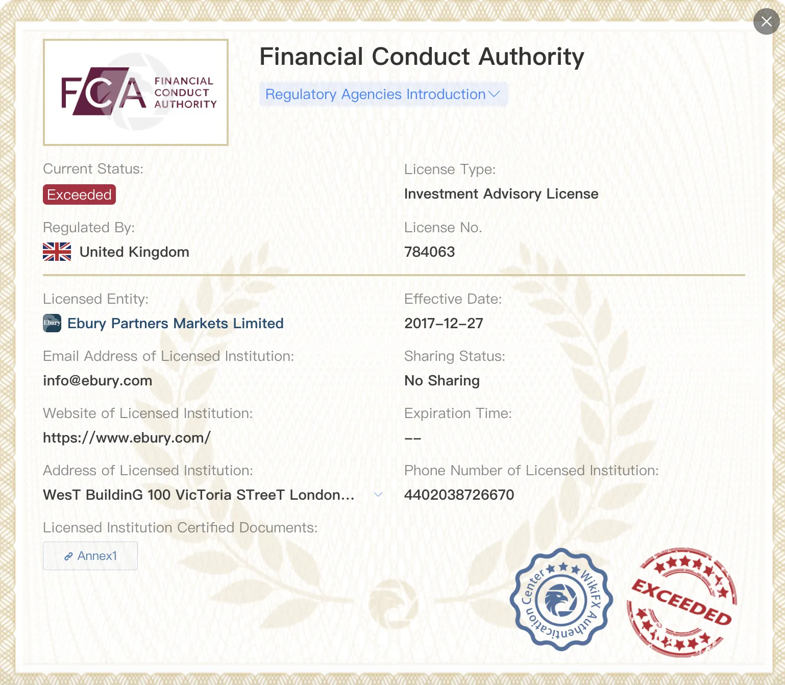 Exceeded FCA license