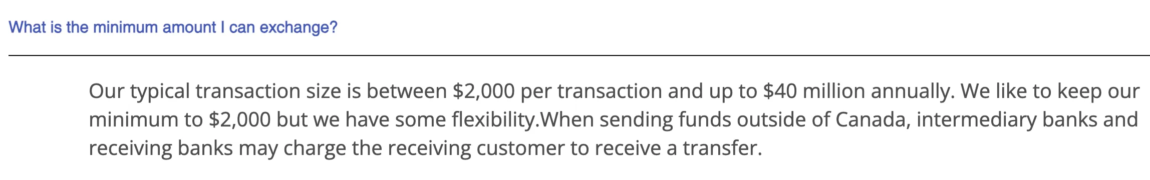 Minimum Exchange Amount