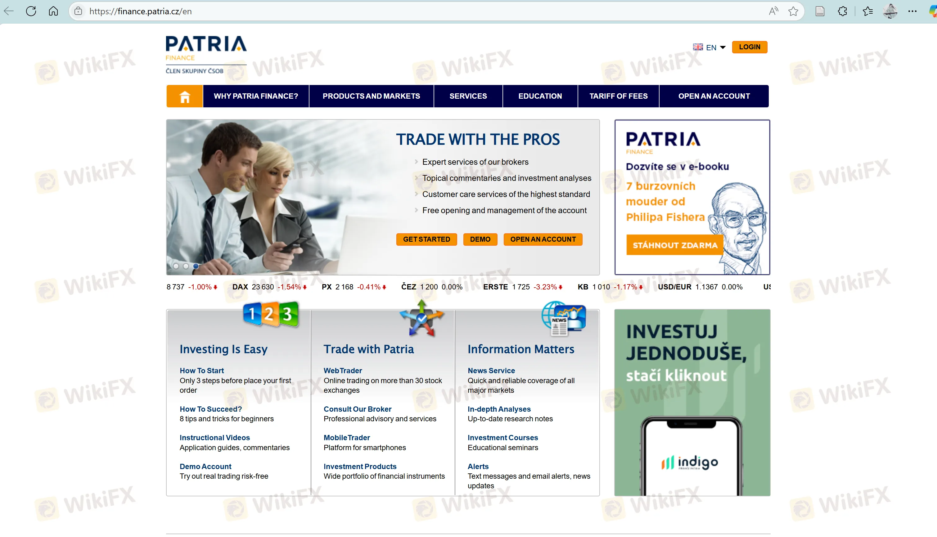 Patria Finance's homepage