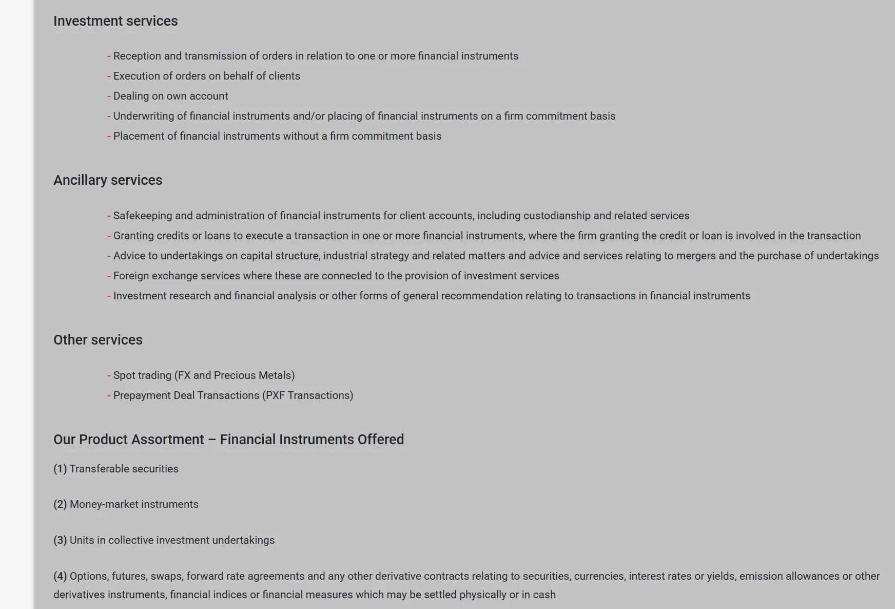 Products and services