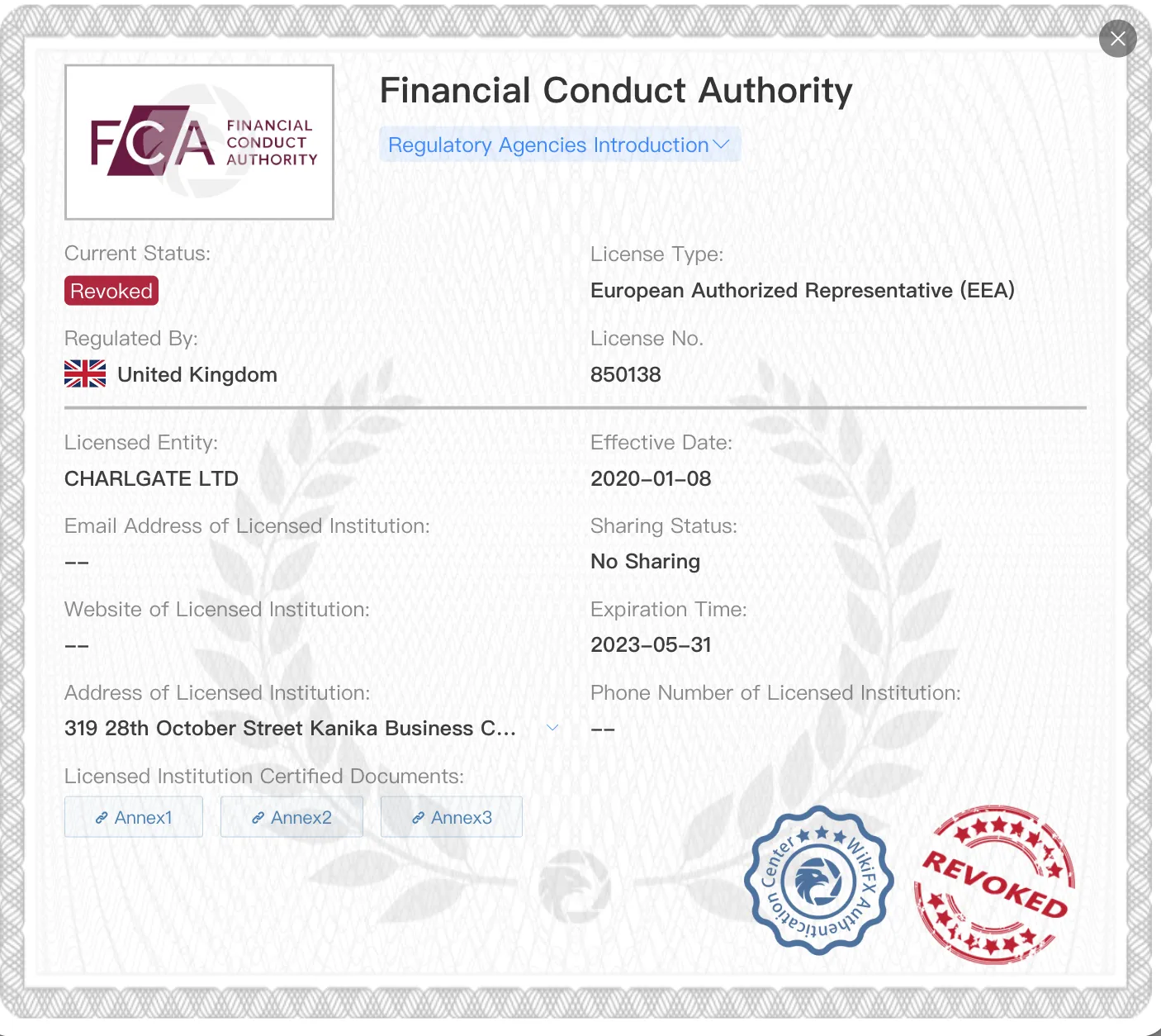 Revoked FCA license
