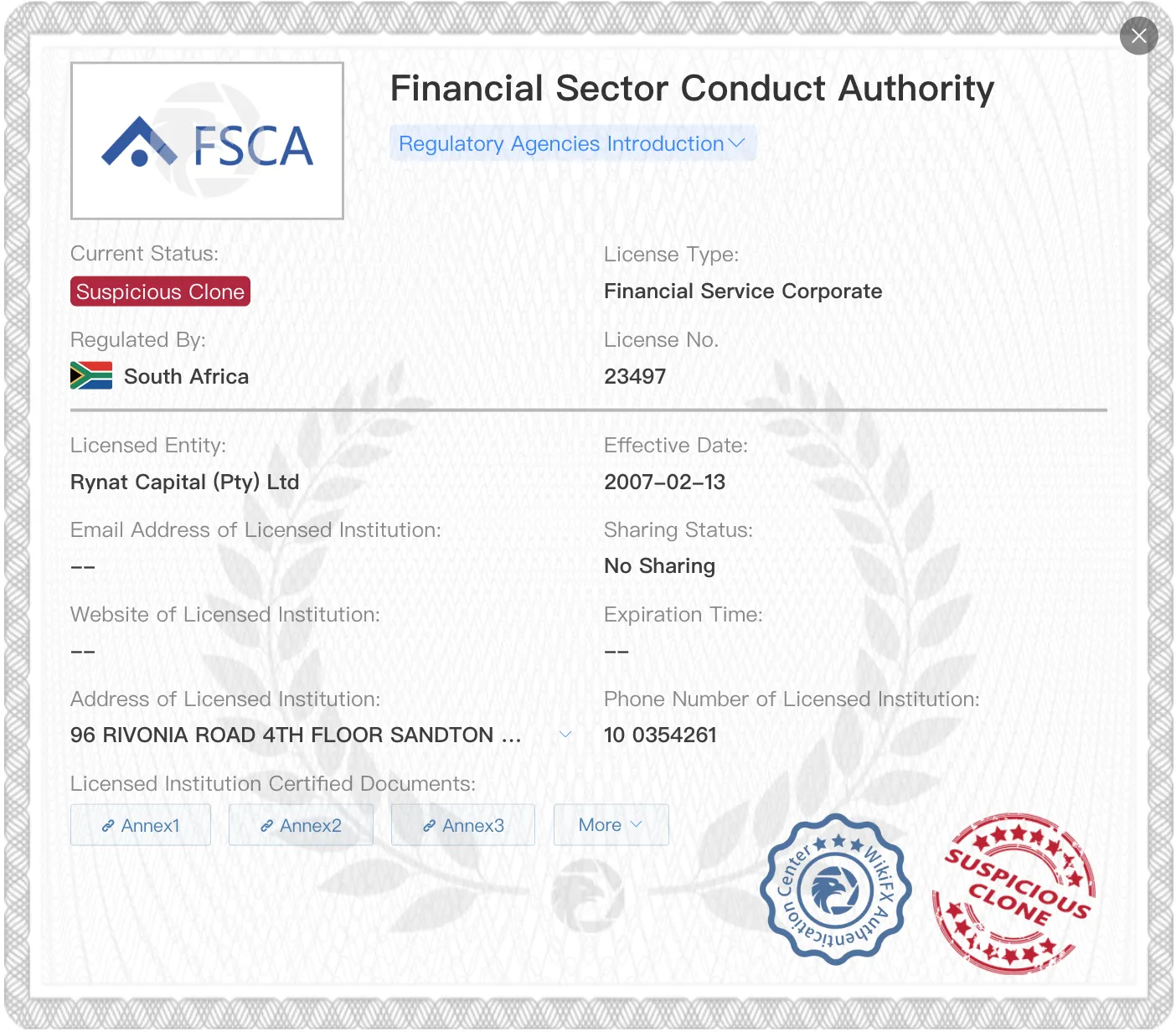 Suspicious Clone FSCA license