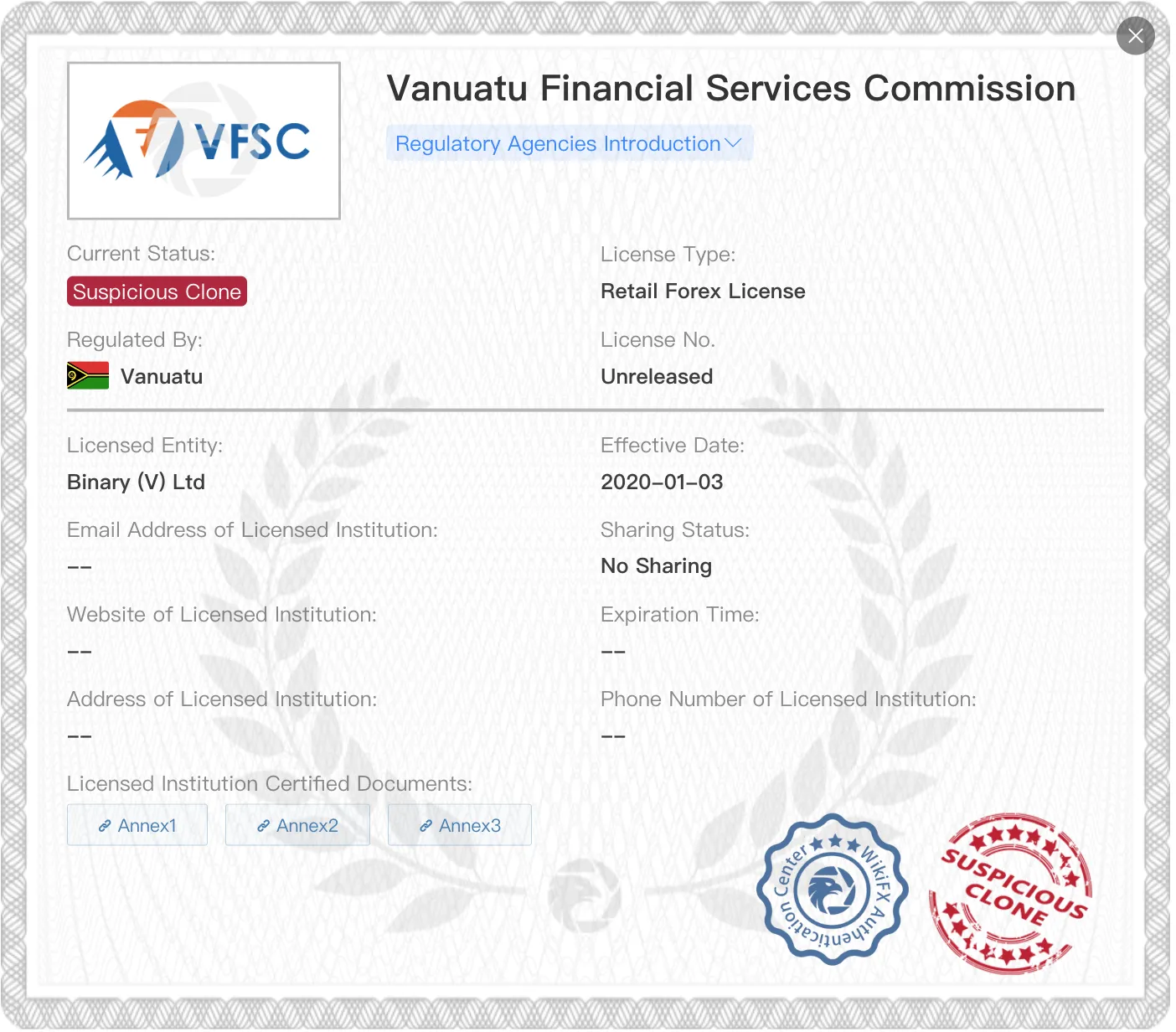 Suspicious Clone VFSC license