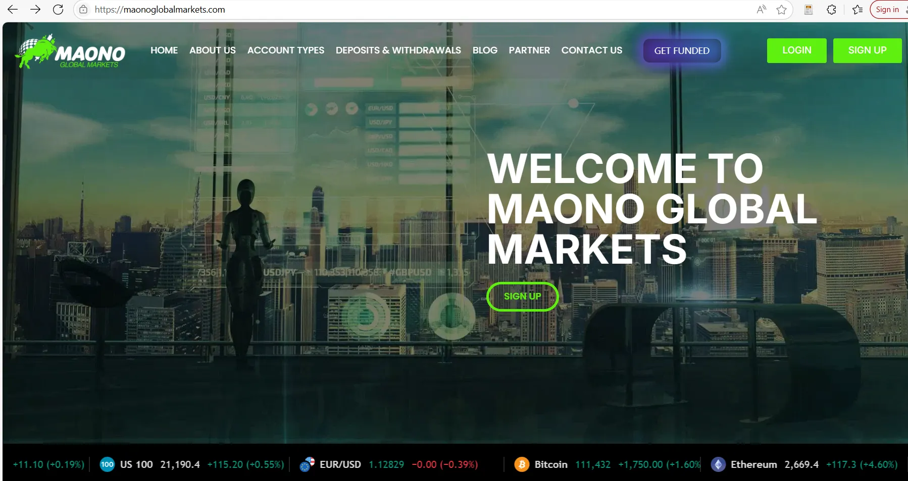 Maono Global Markets' homepage