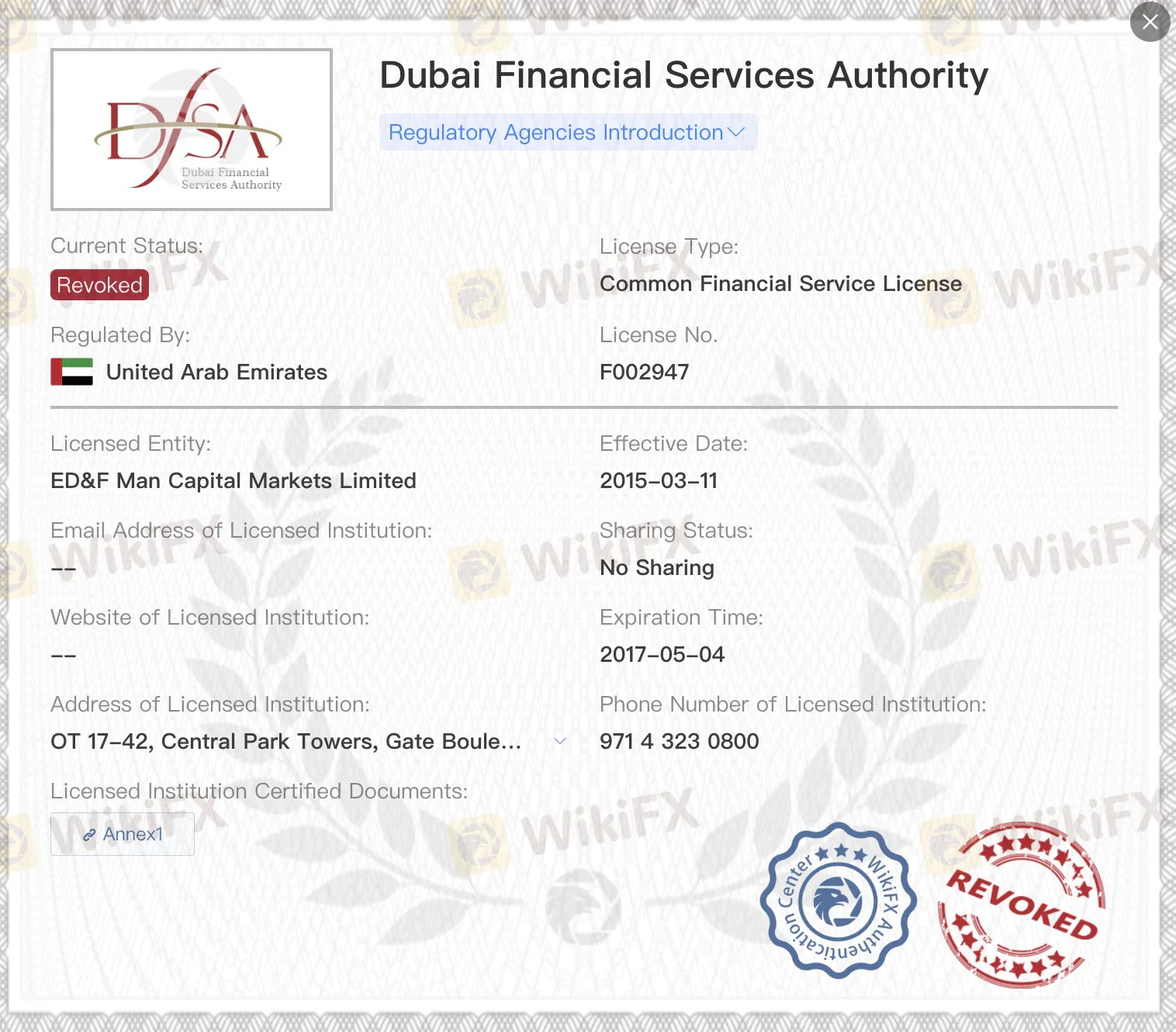 Revoked DFSA license
