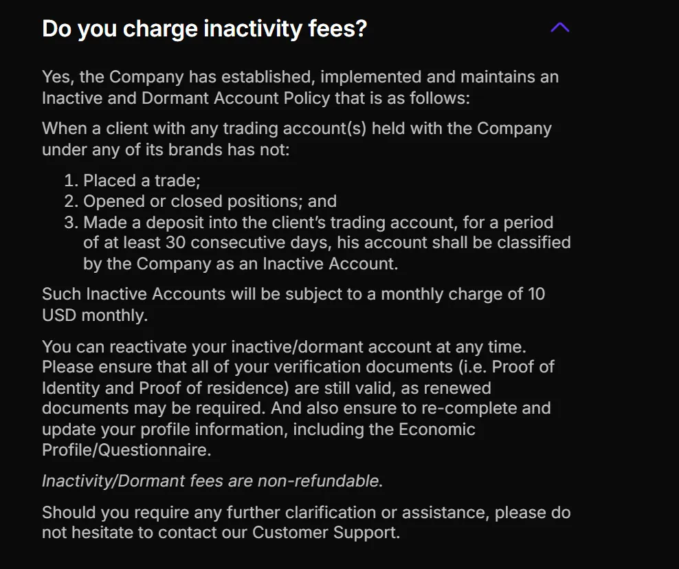 Inactivity fee Inactivity fee