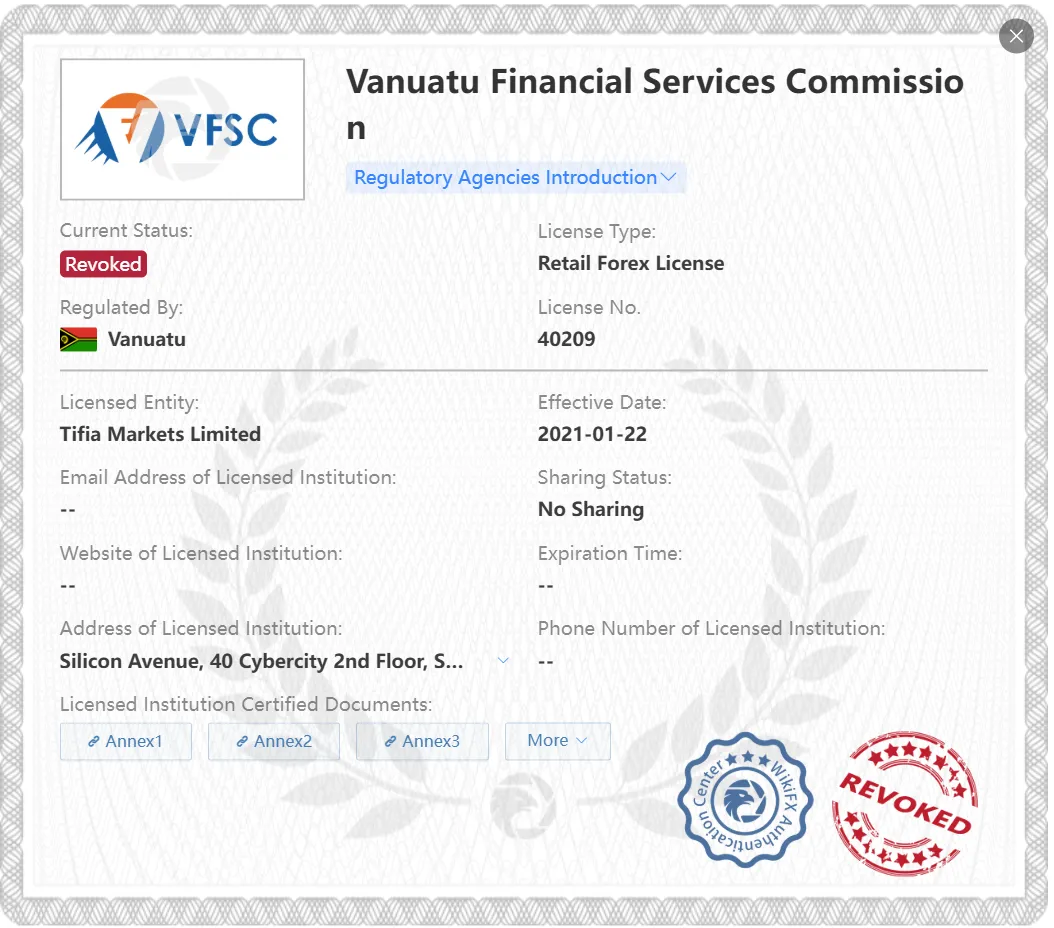 Revoked VFSC license