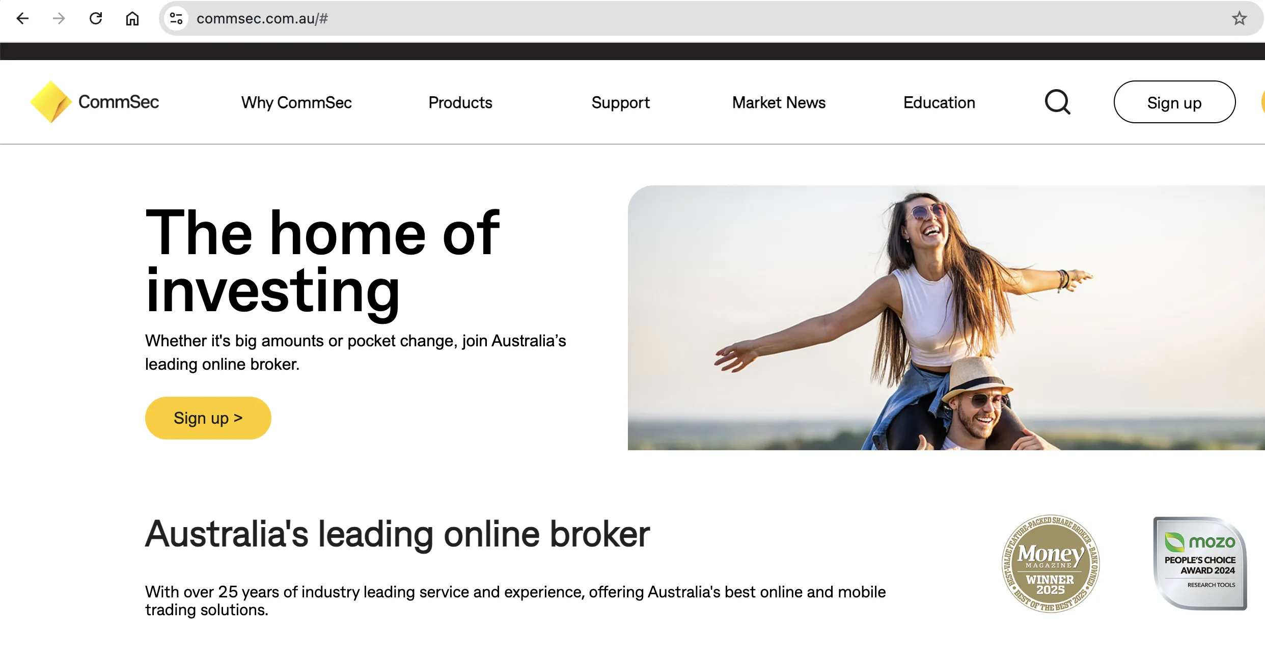 CommSec's homepage