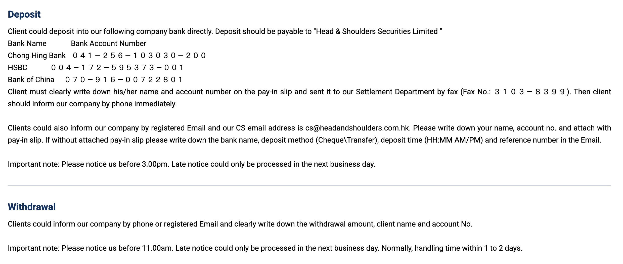 Deposit and Withdrawal Deposit and Withdrawal