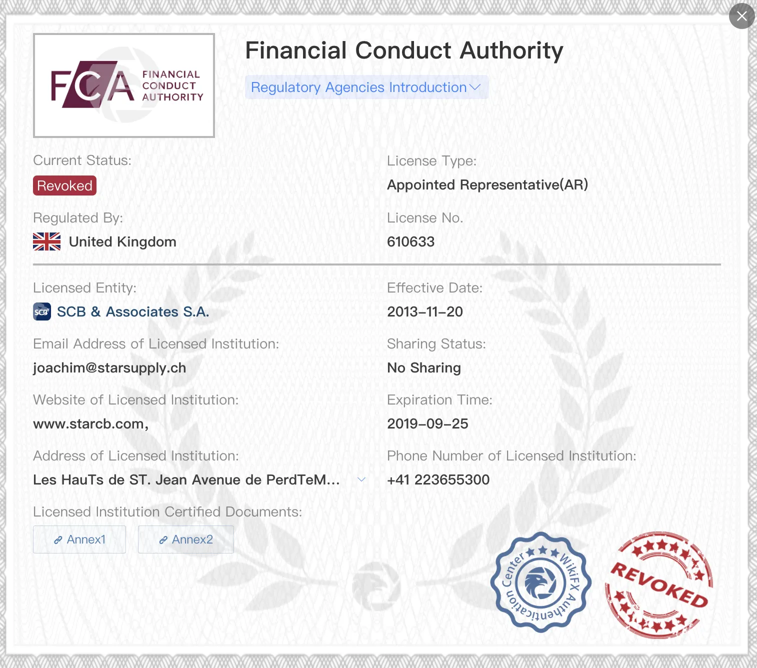 Revoked FCA license