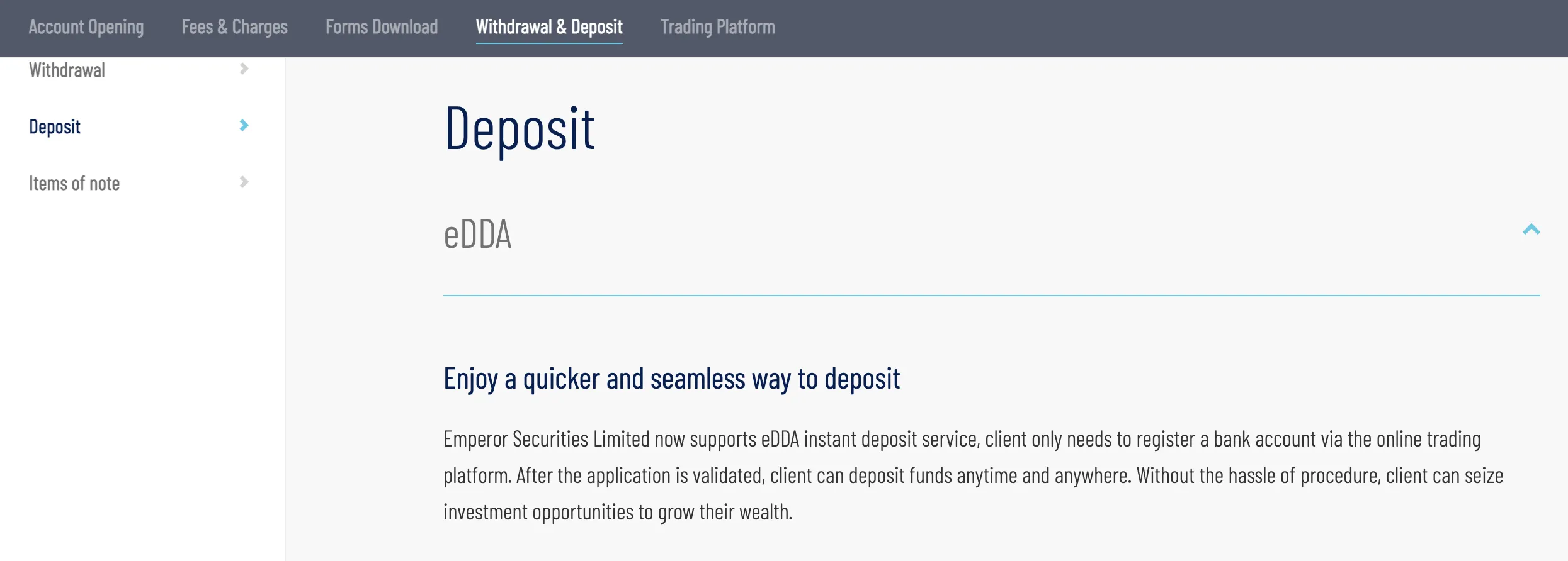 Deposit and Withdrawal