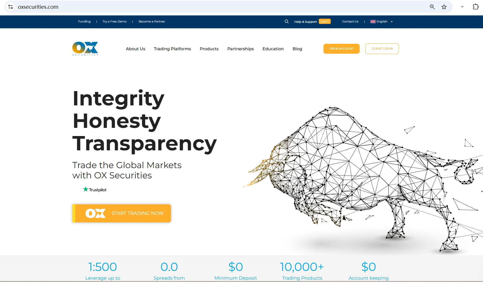 Ox Securities' homepage