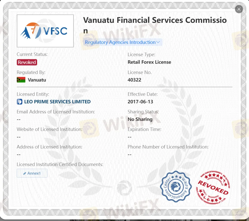 Revoked VFSC license Revoked VFSC license