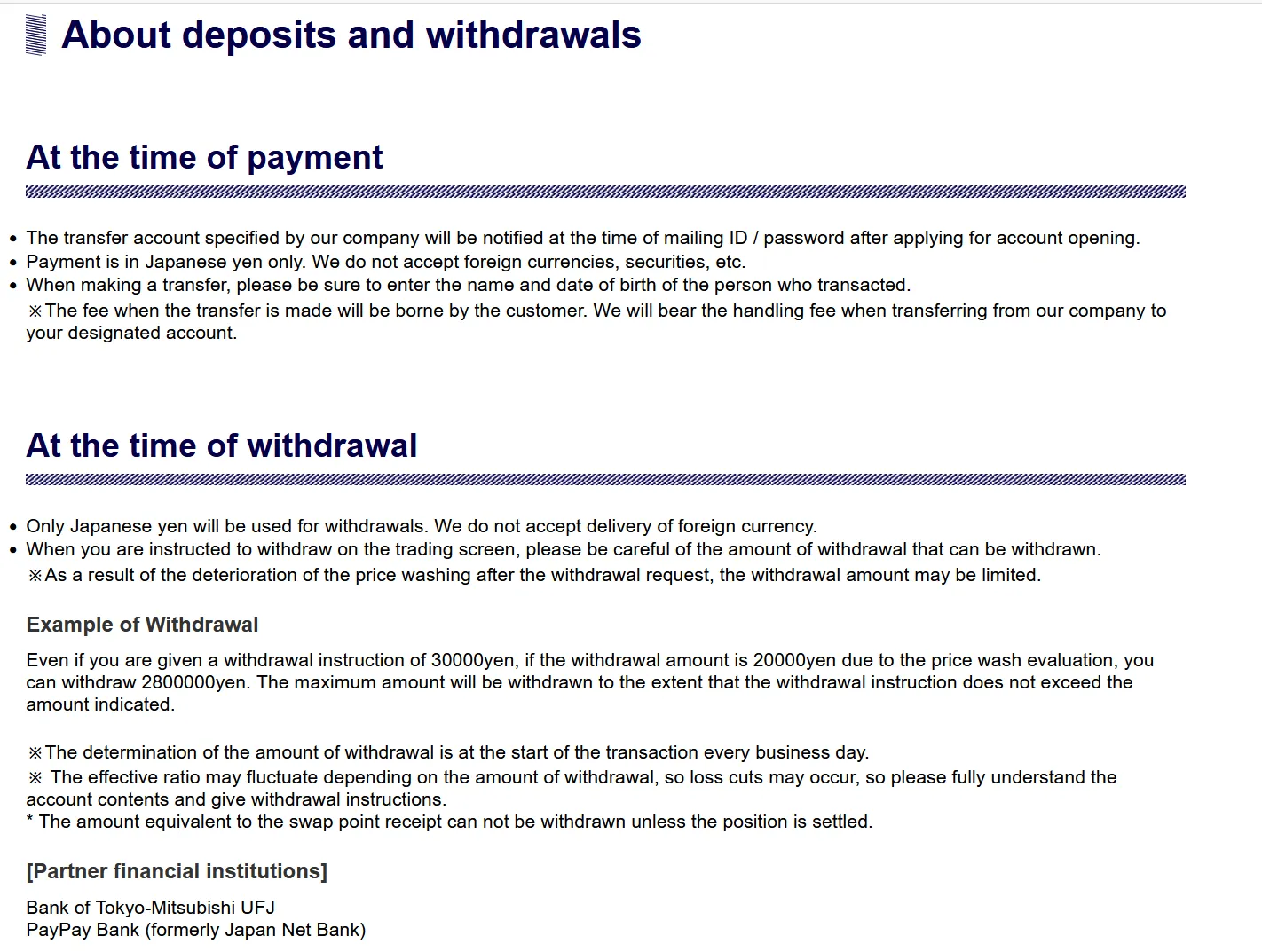 Deposit and Withdrawal