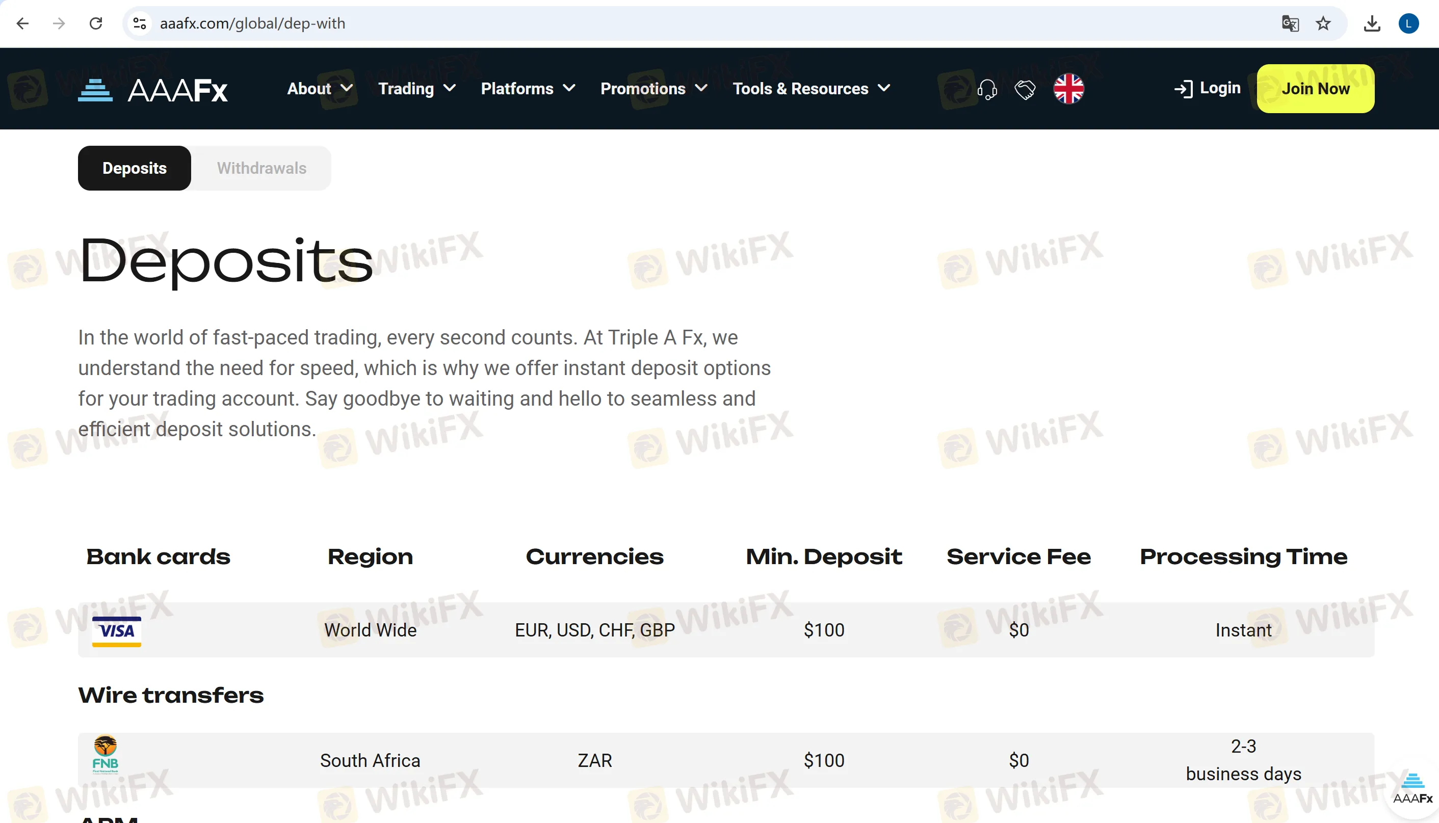 Deposit and Withdrawal