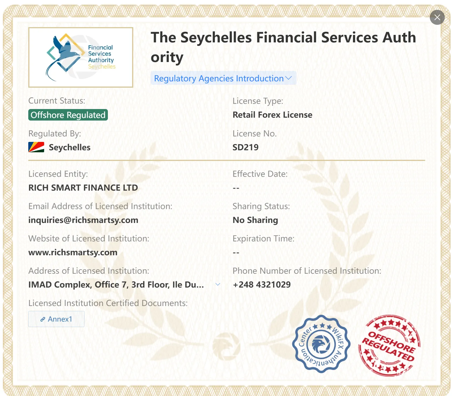 Offshore regulated by FSA