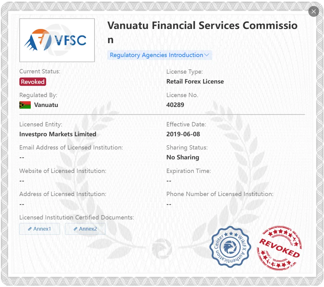 Revoked VFSC license
