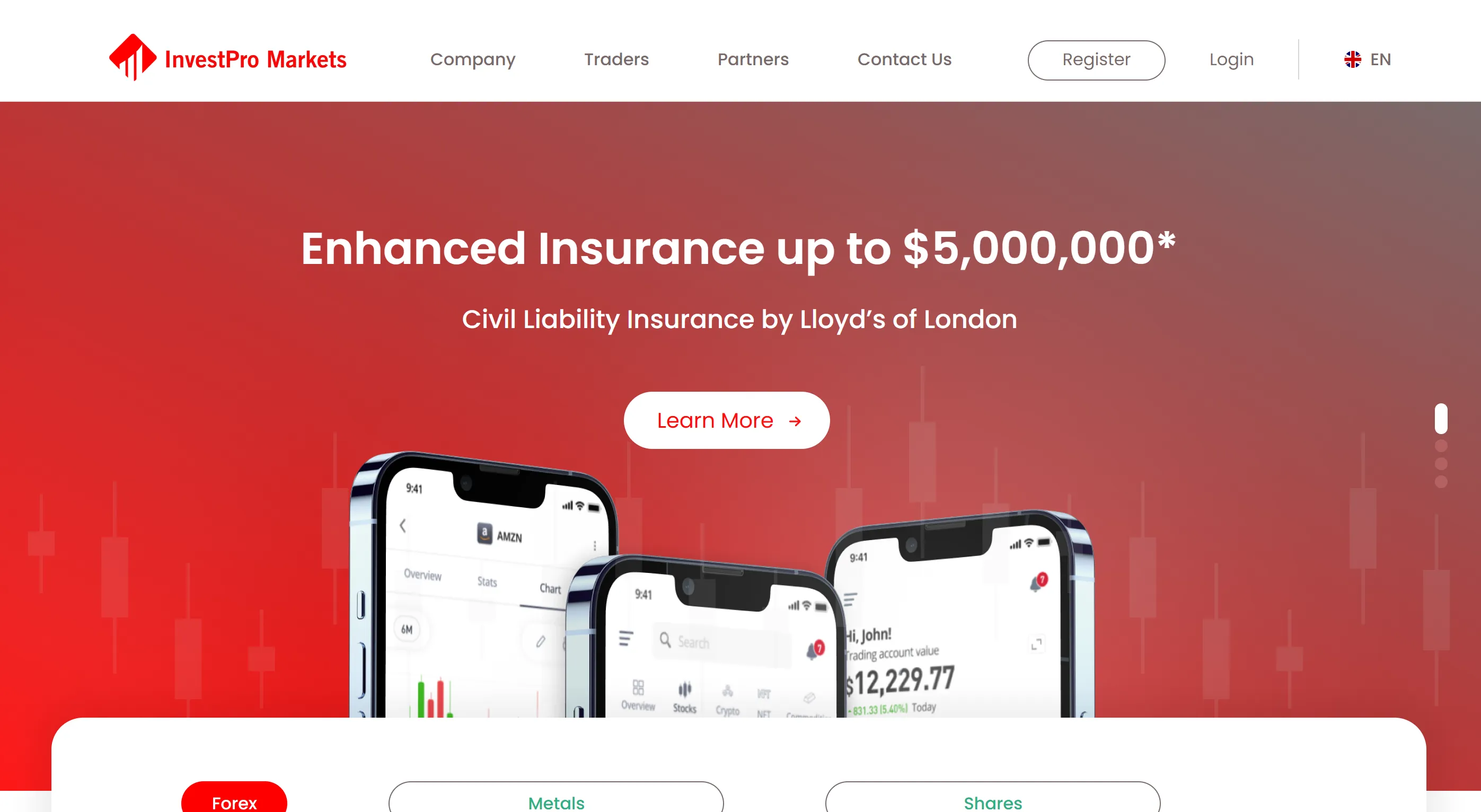 Investpro's homepage