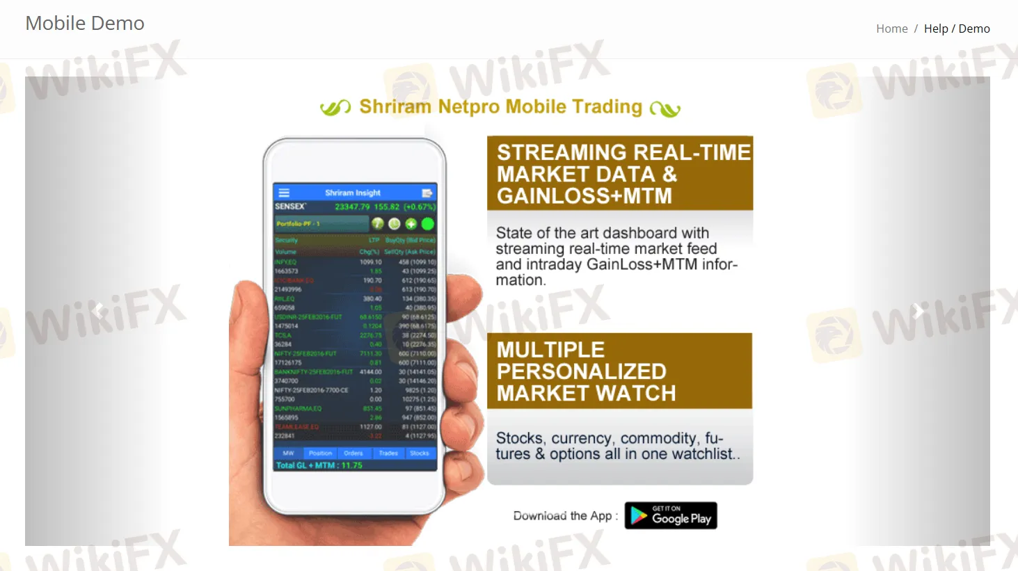 Mobile demo account