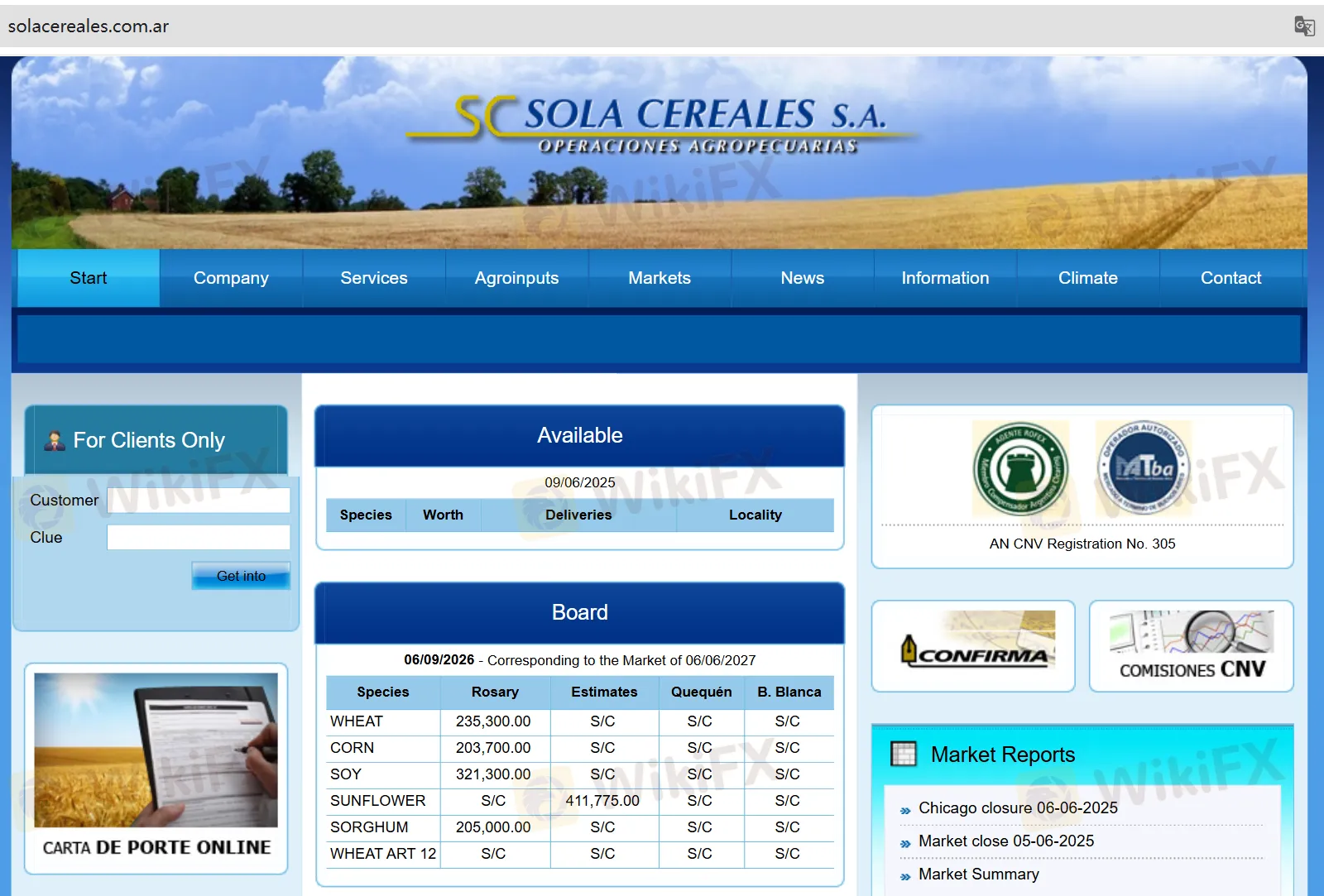 Sola Cereales SA's homepage
