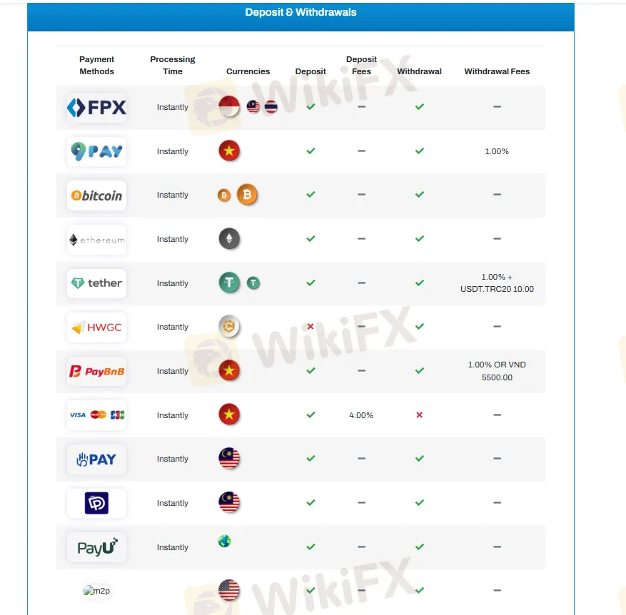 Deposit and Withdrawal