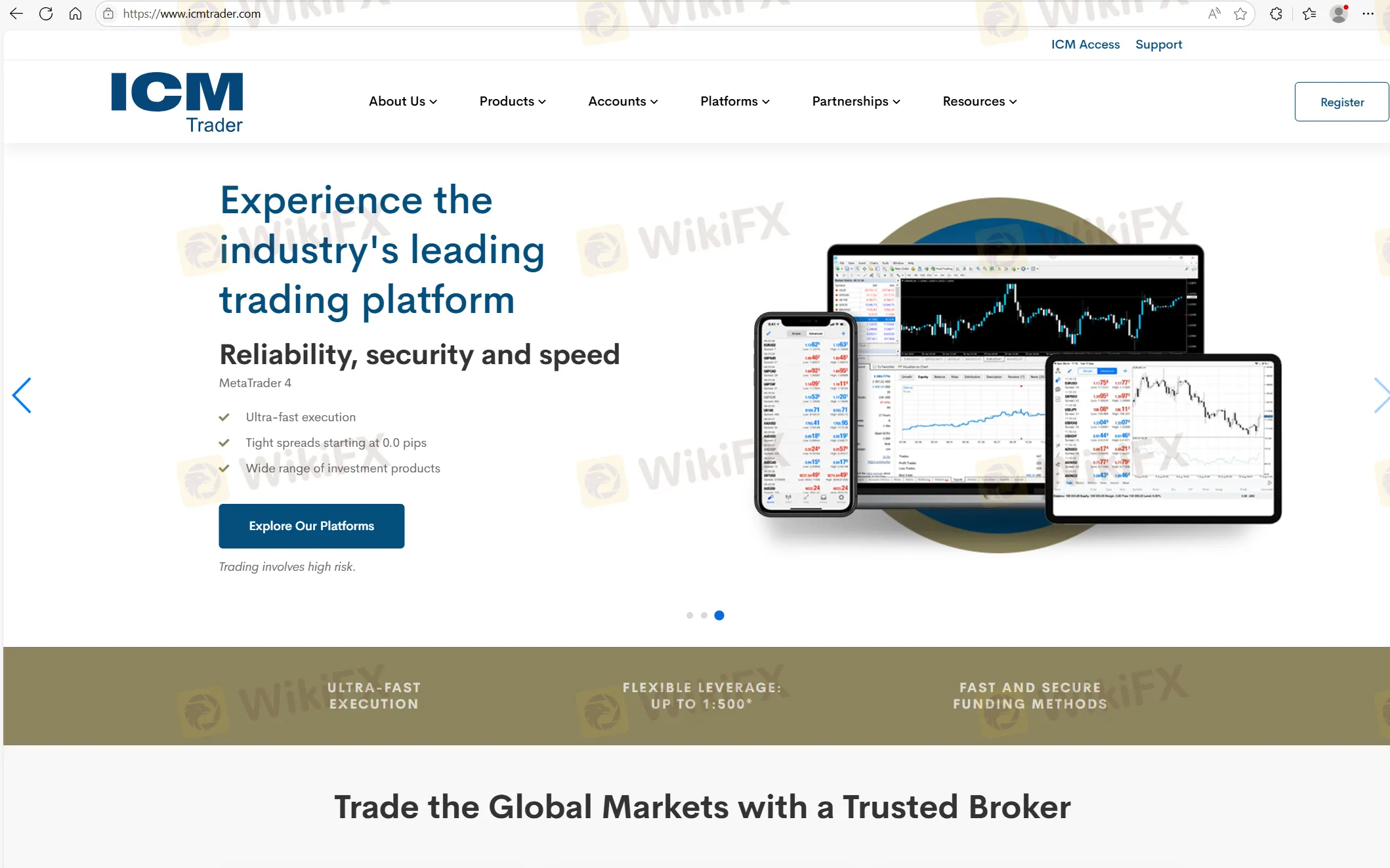 Página inicial de ICM Trader