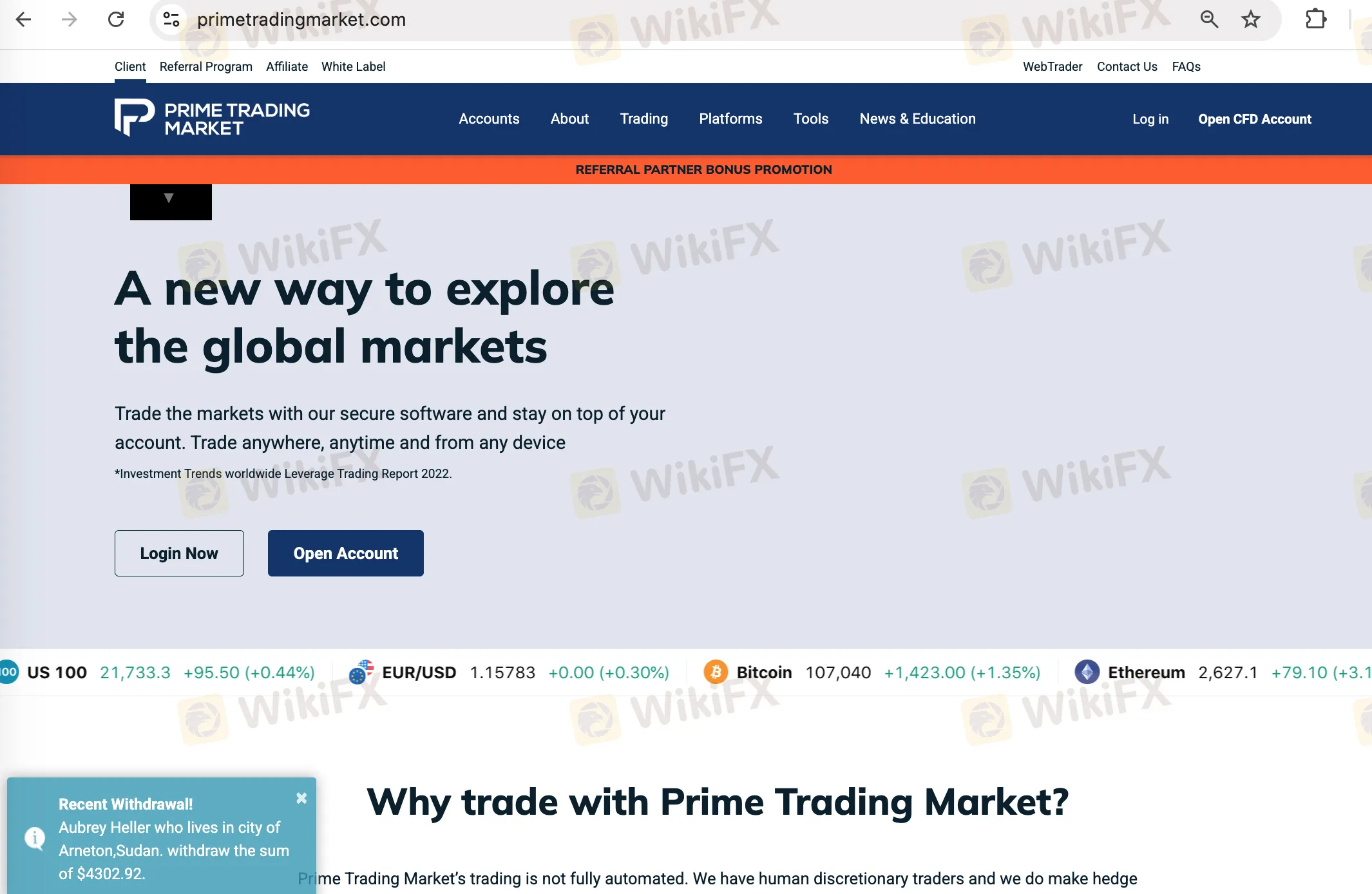 Prime Trading Market's homepage