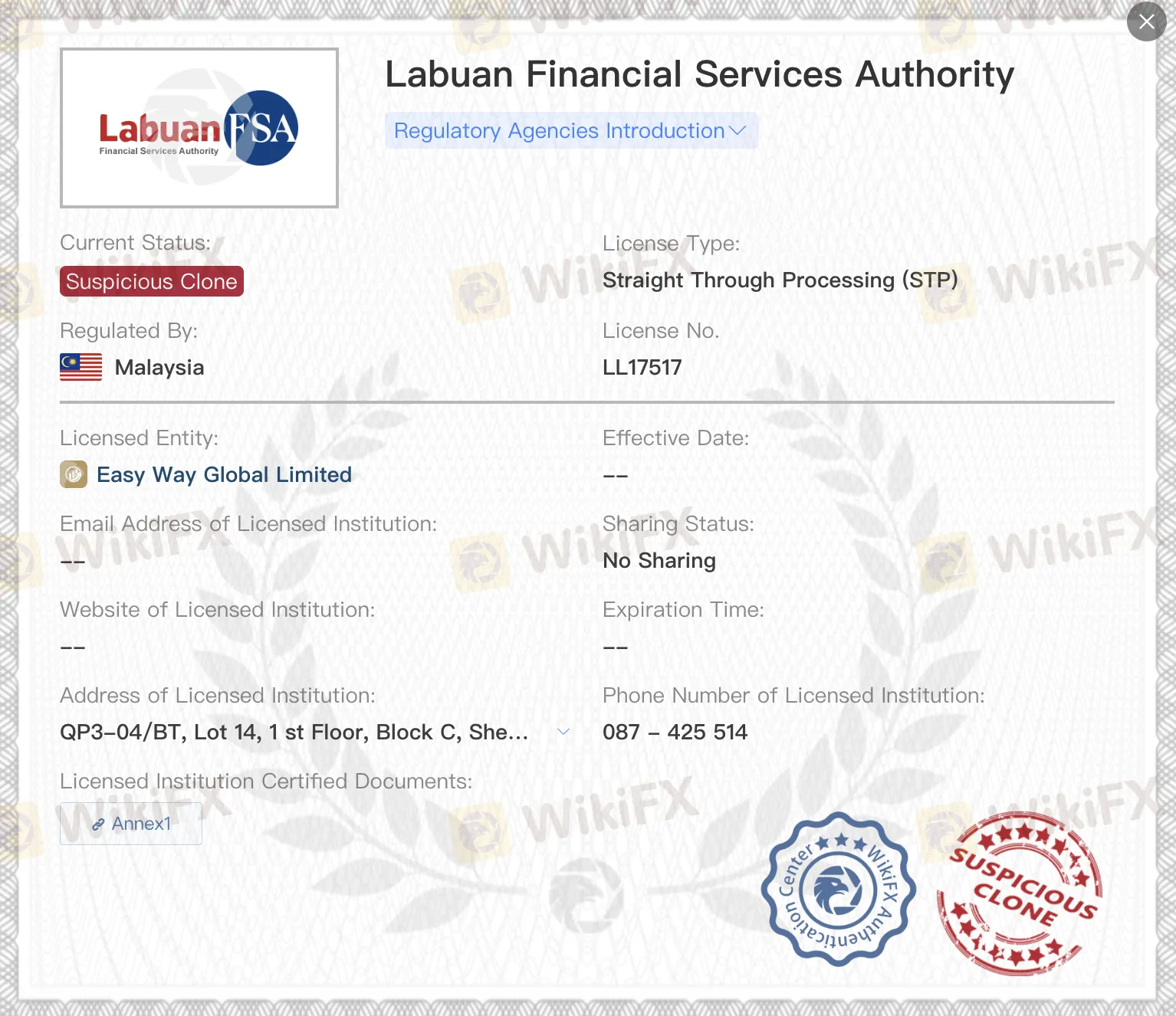 Suspicious clone LFSA license