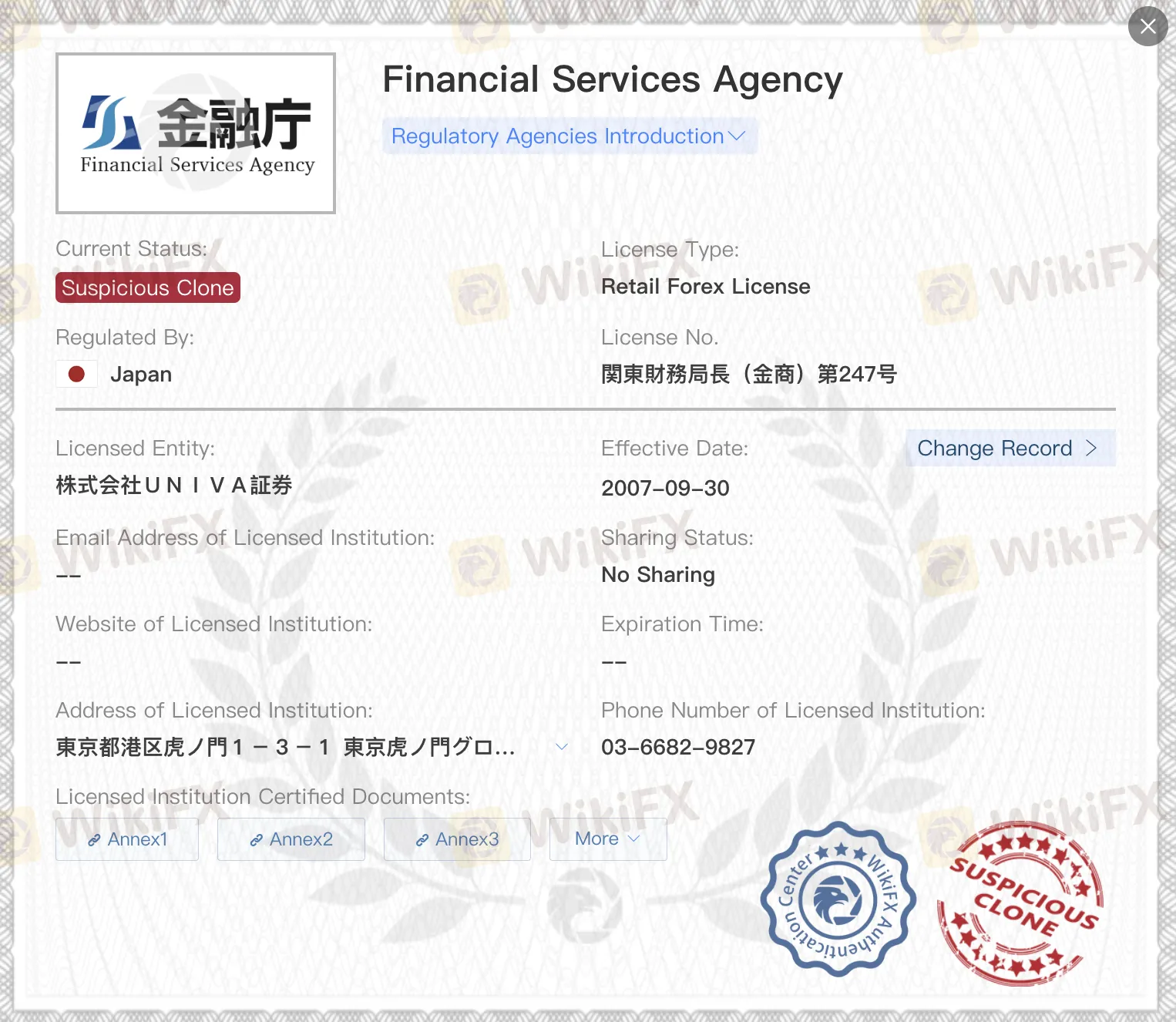 Suspicious clone FSA license