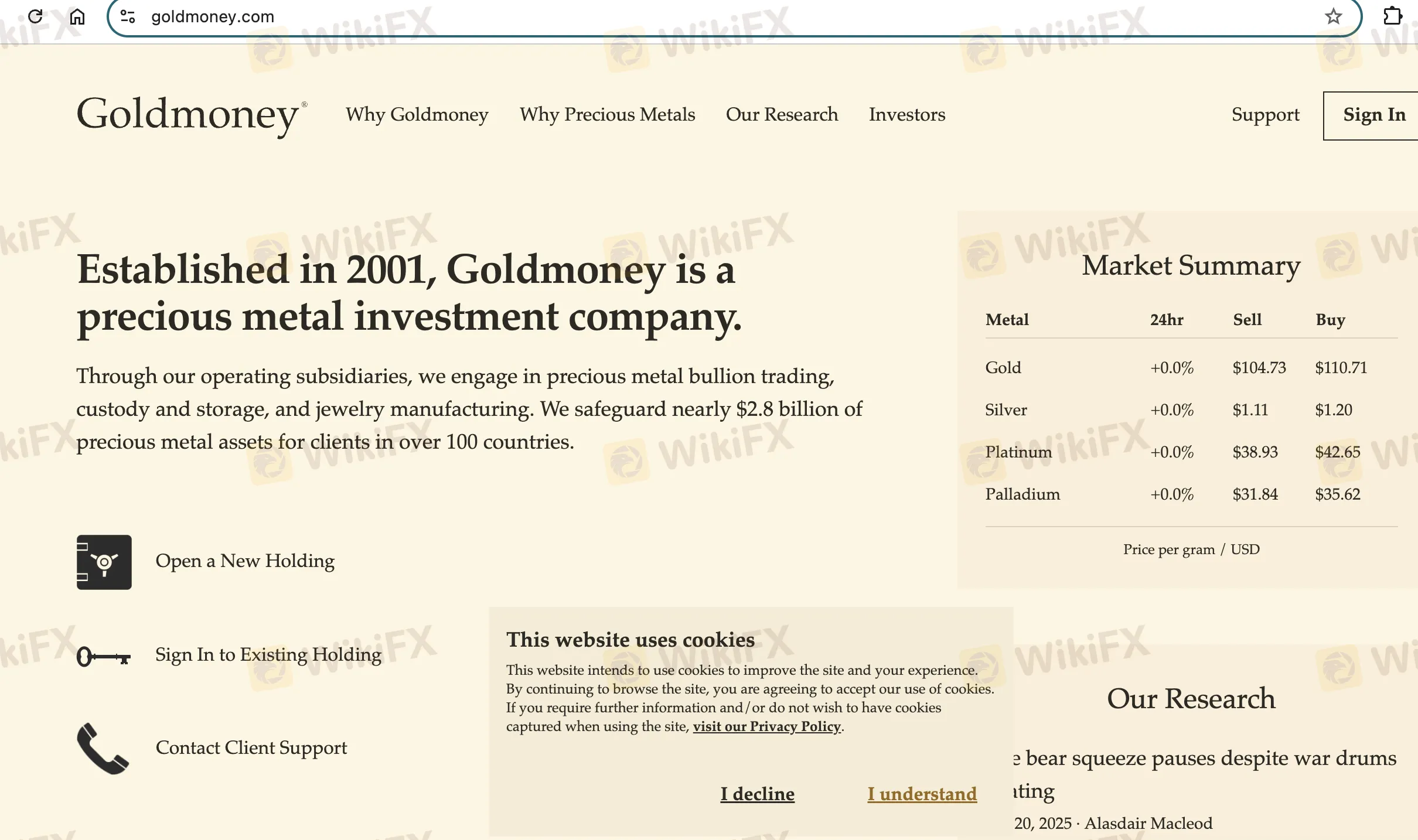Goldmoney's homepage