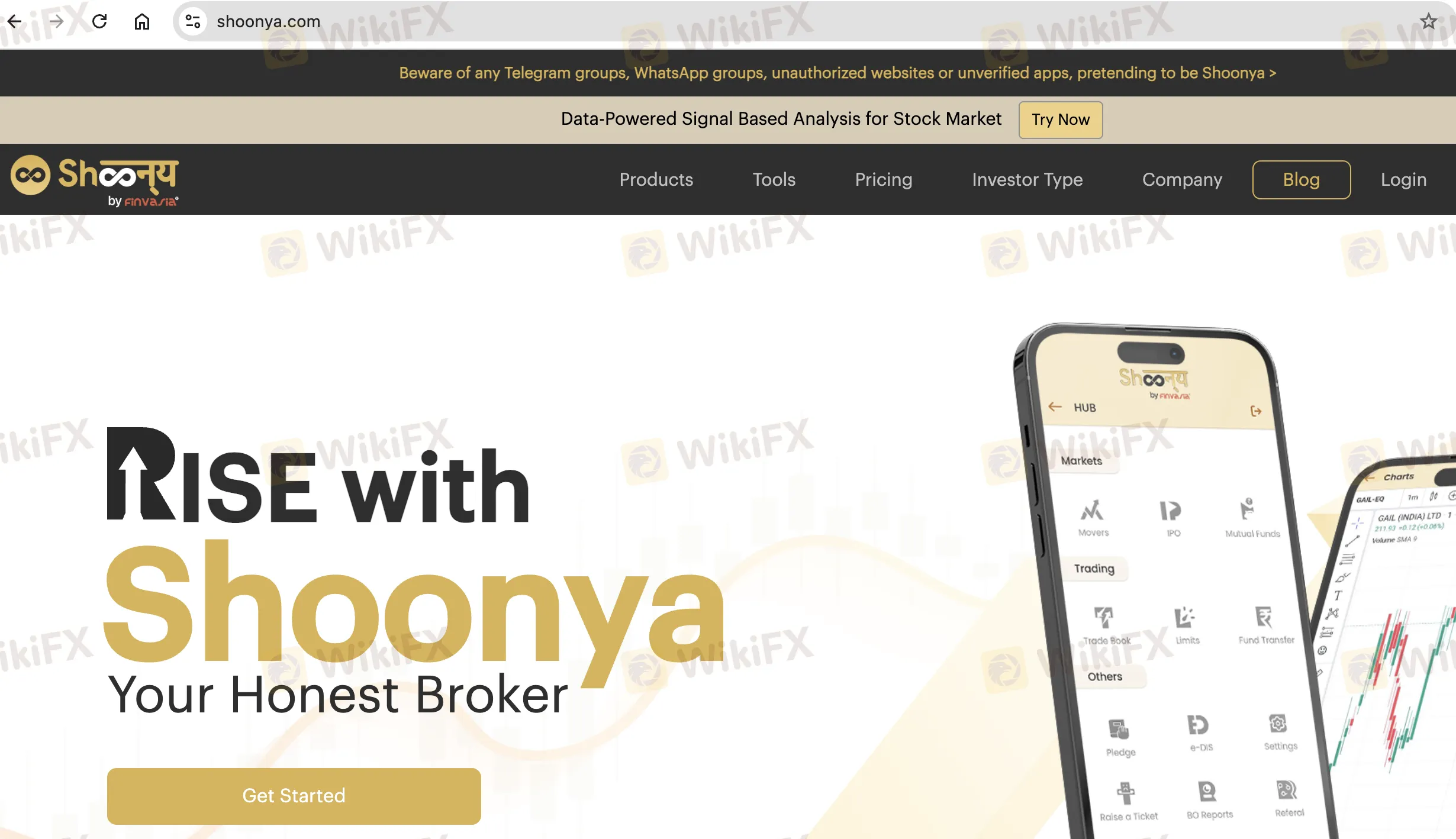 Shoonya's homepage