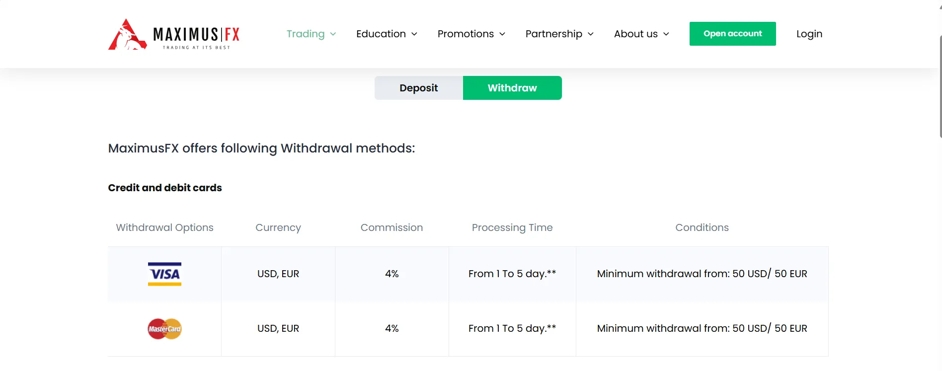 Deposit and Withdrawal