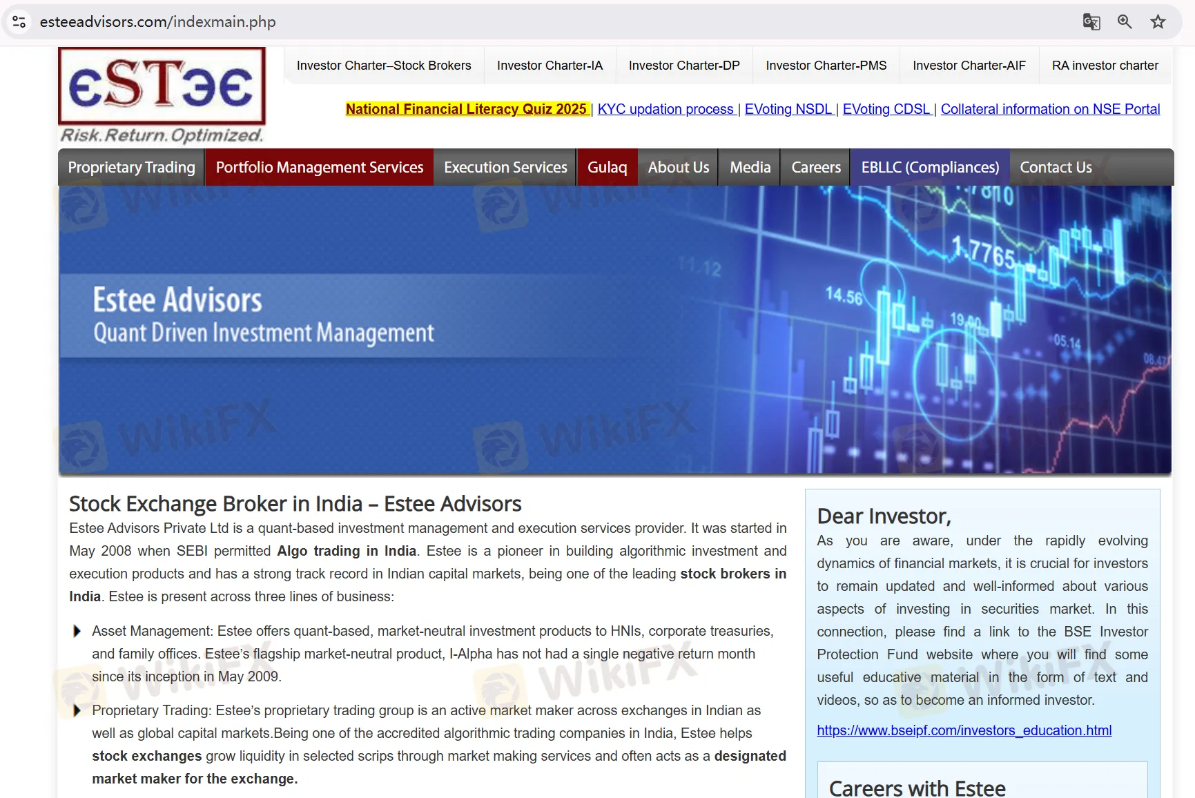 Estee Advisors' homepage
