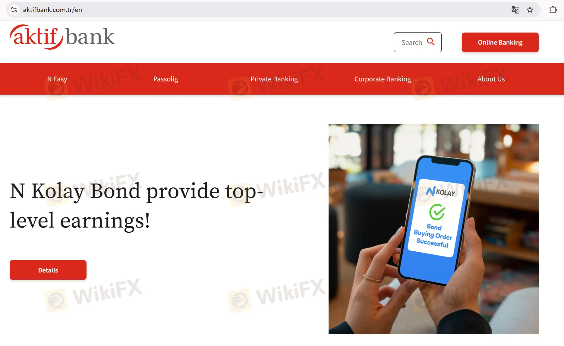 Aktif Bank's homepage