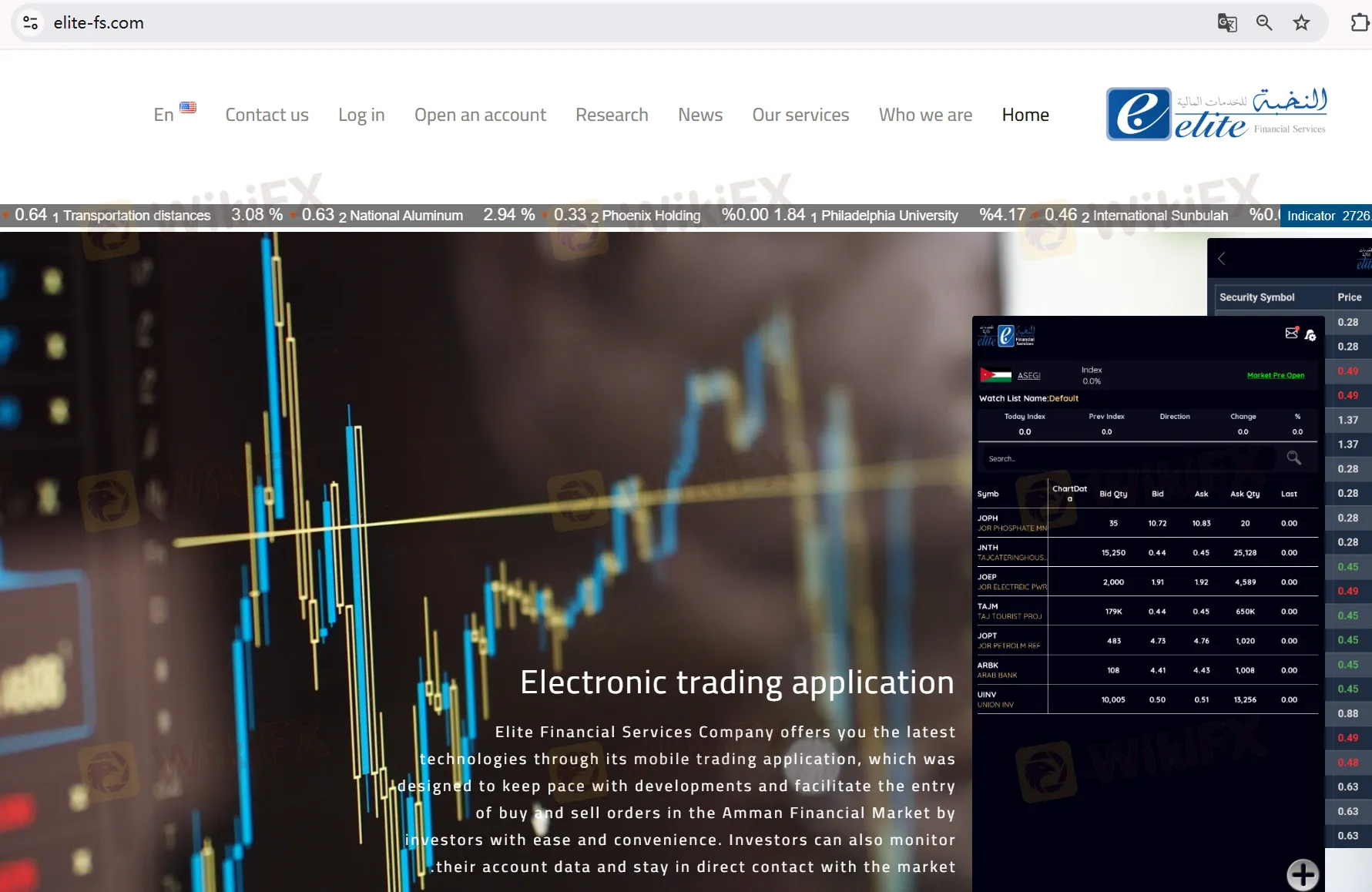 Elite Financial Services' homepage