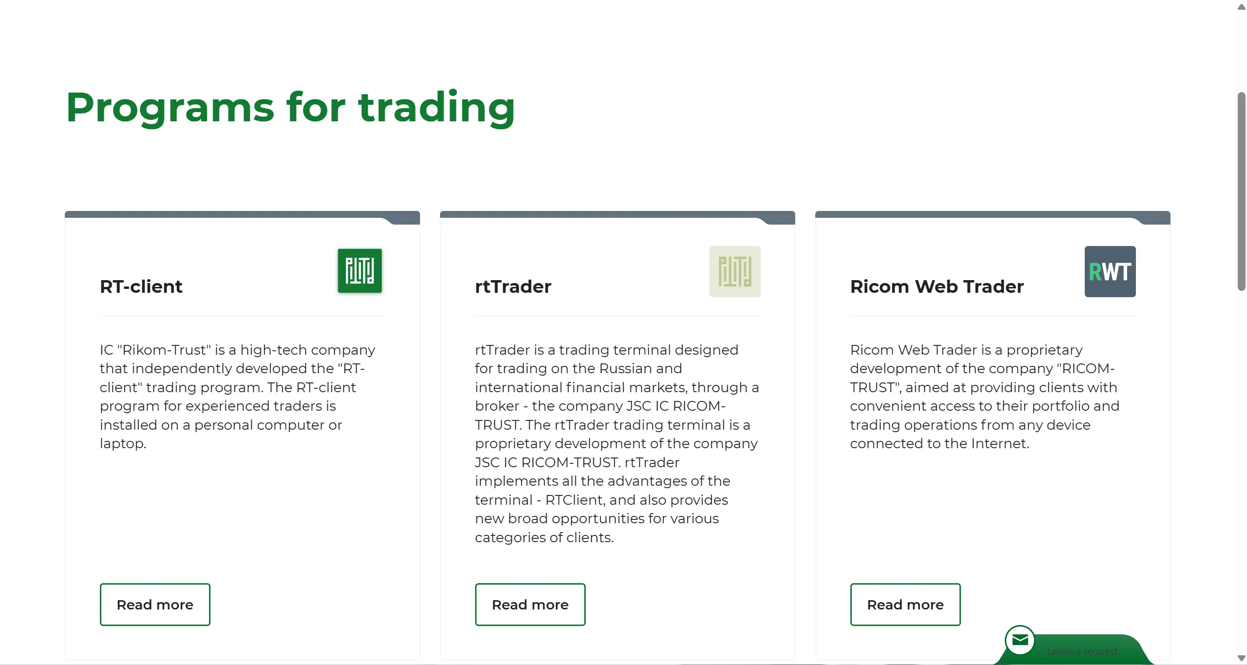 Programs for trading