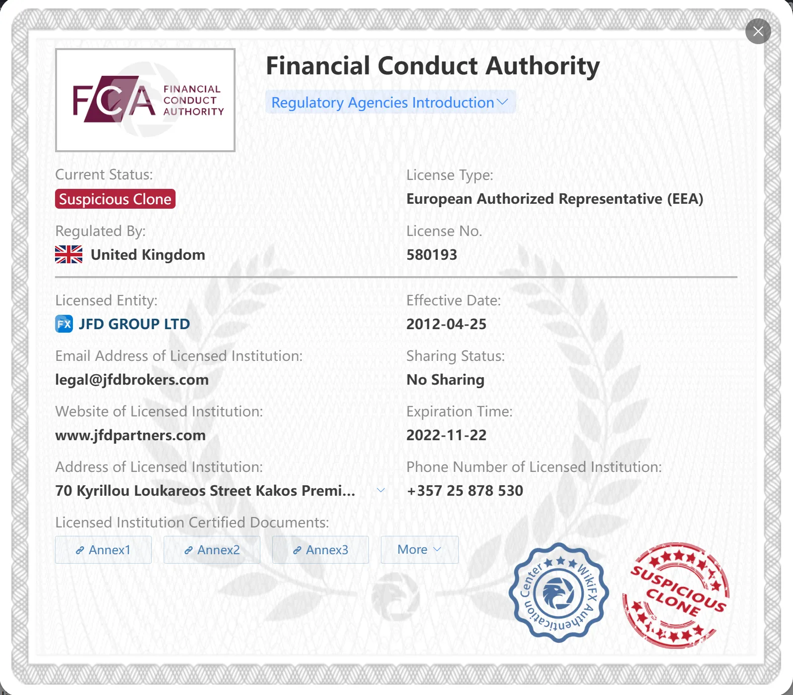 Suspicious clone FCA license Suspicious clone FCA license