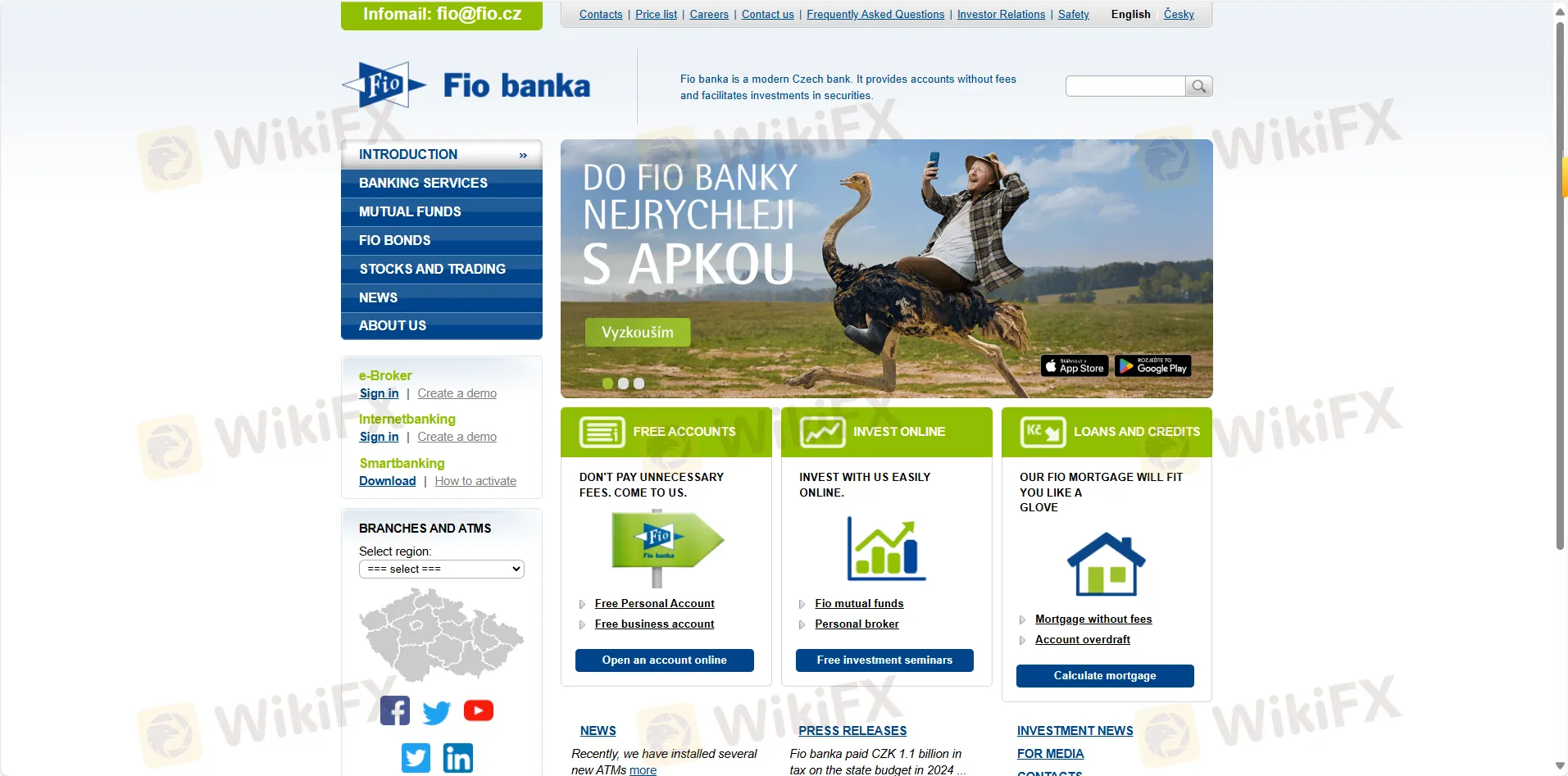 Fio banka's homepage