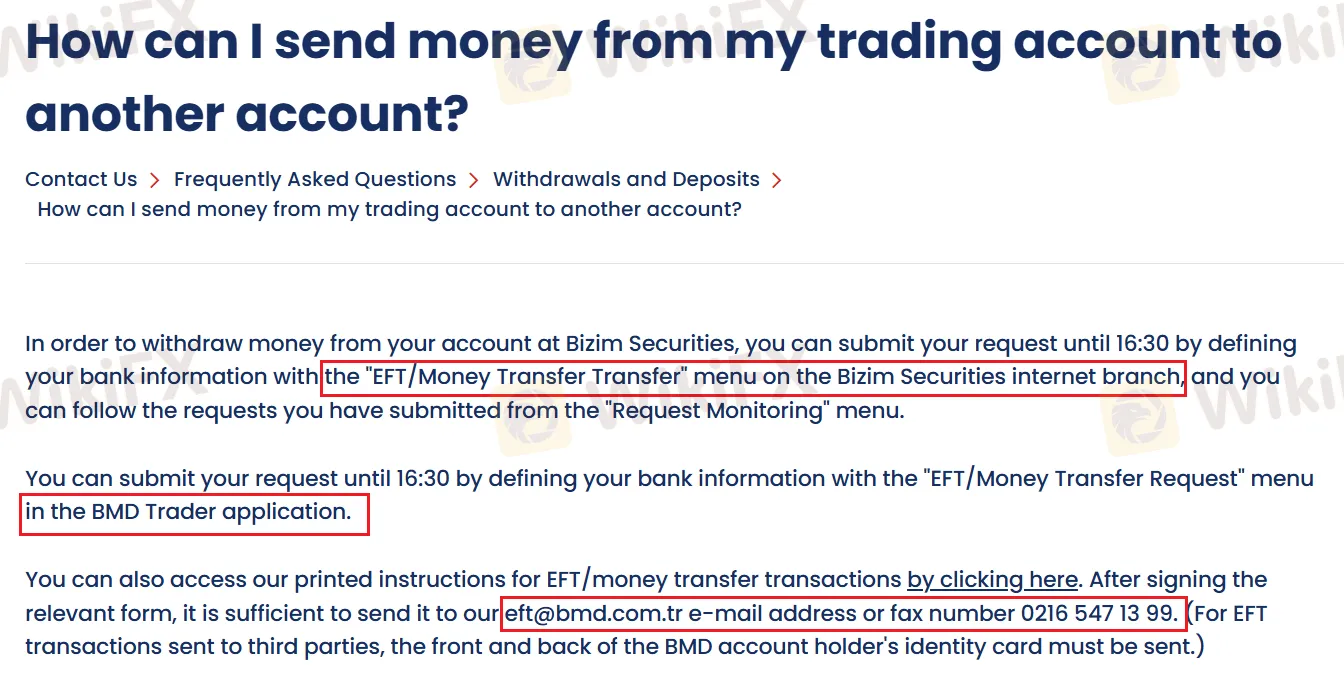 Send money from a trading account to another account