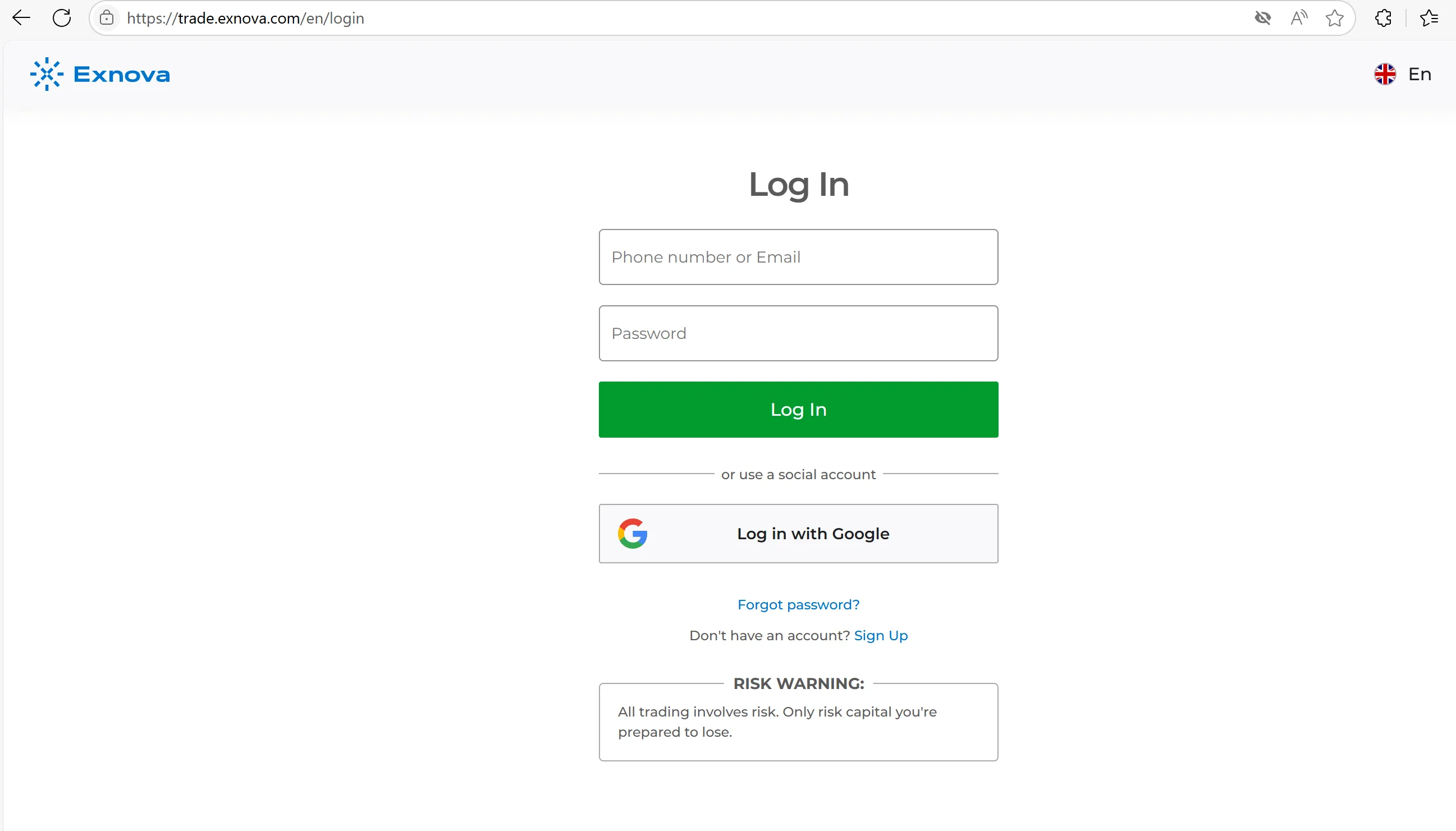 Visit the official Exnova login page