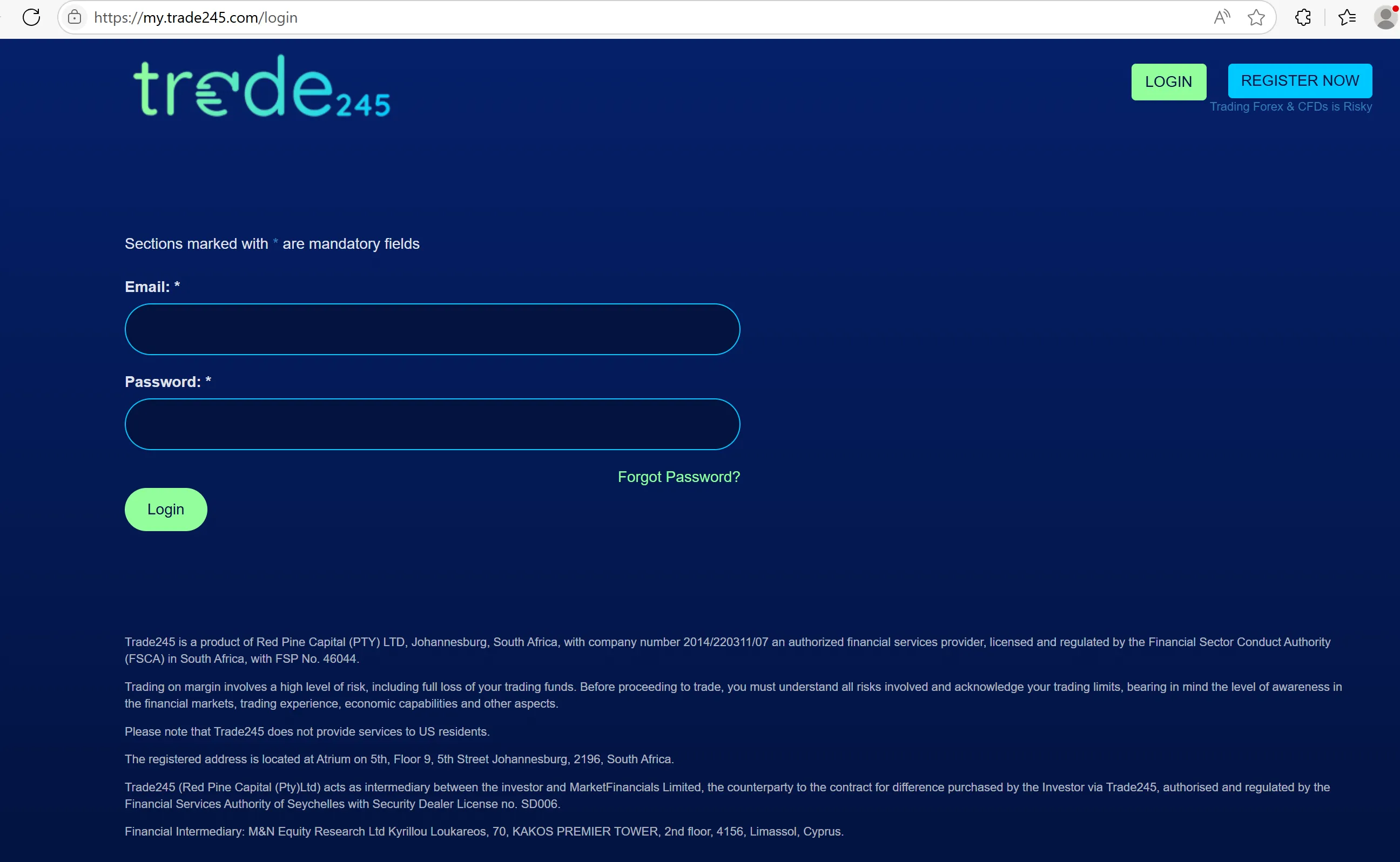 Trade245 login page Trade245 login page