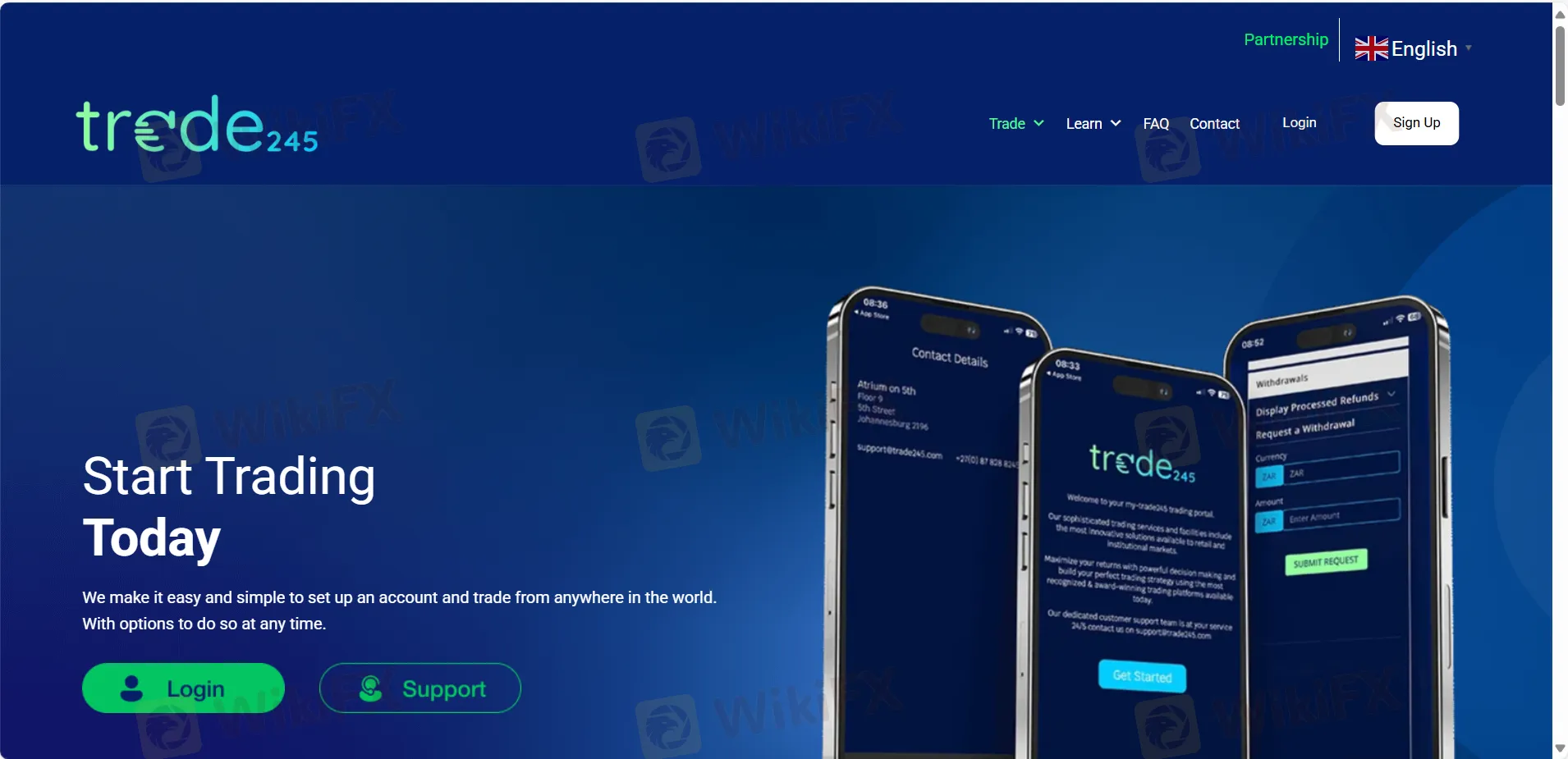 Trade245's homepage 