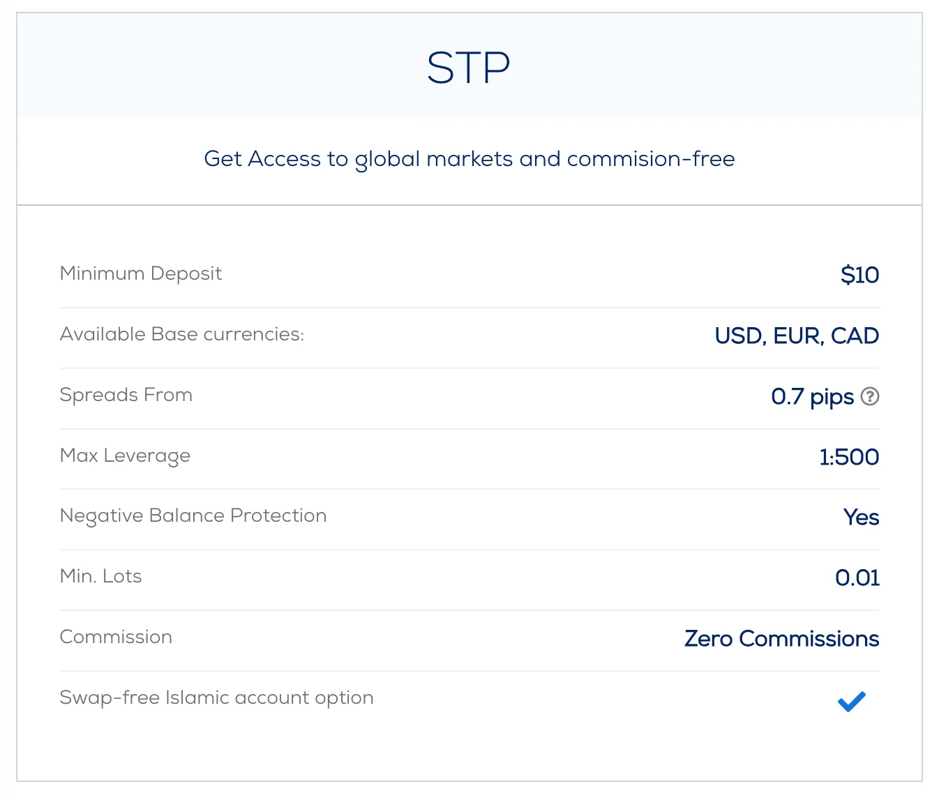 STP account features STP account features