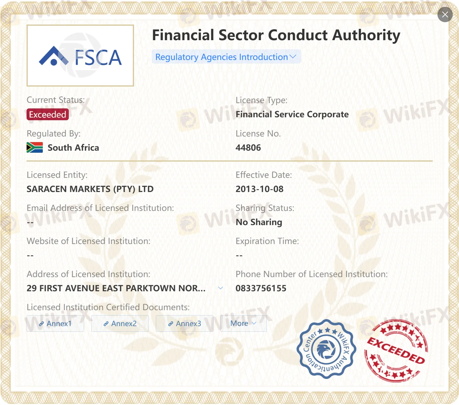Exceeded FSCA license